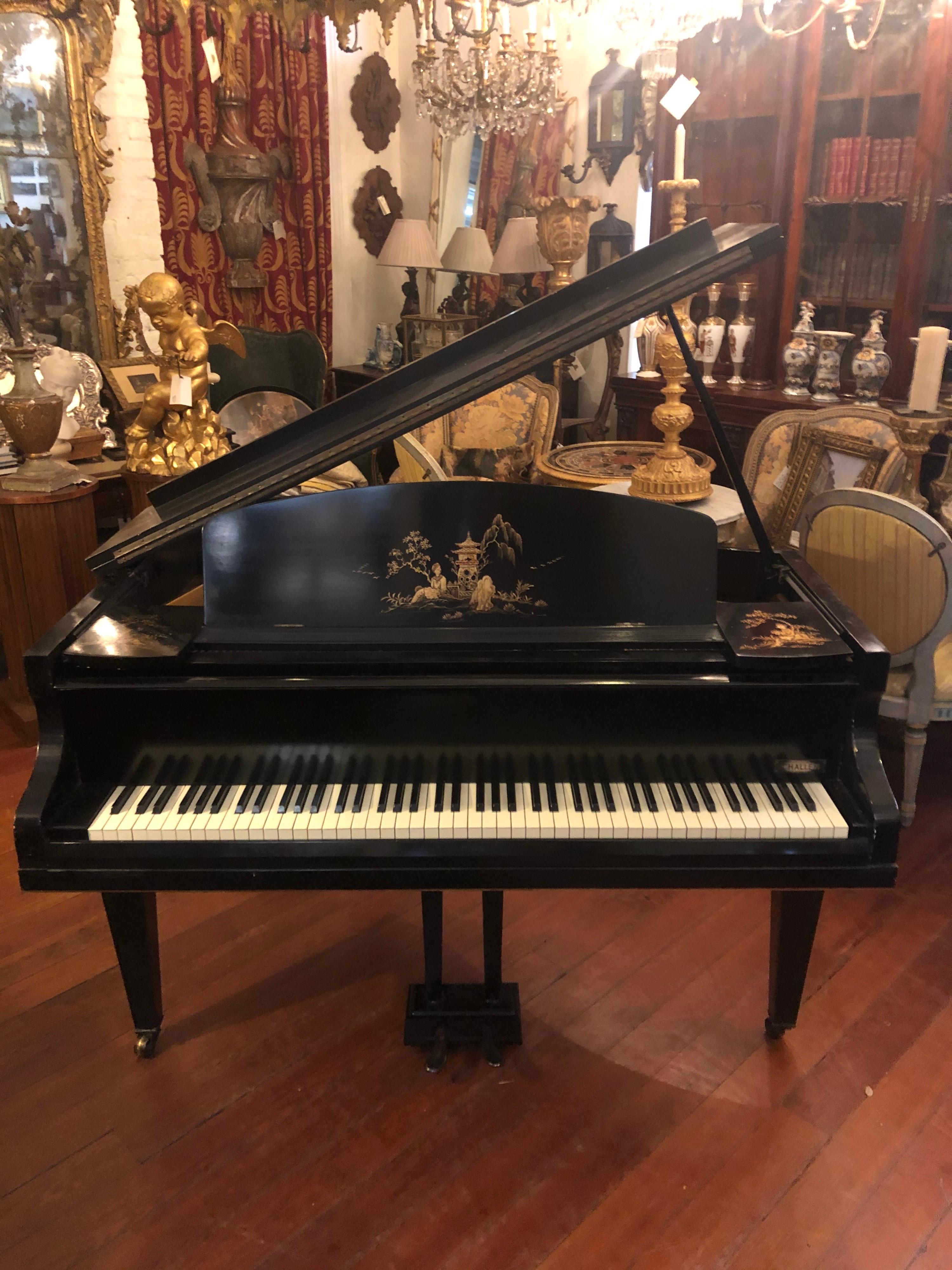 Painted English Challen Chinoiserie Decorated Baby Grand Piano