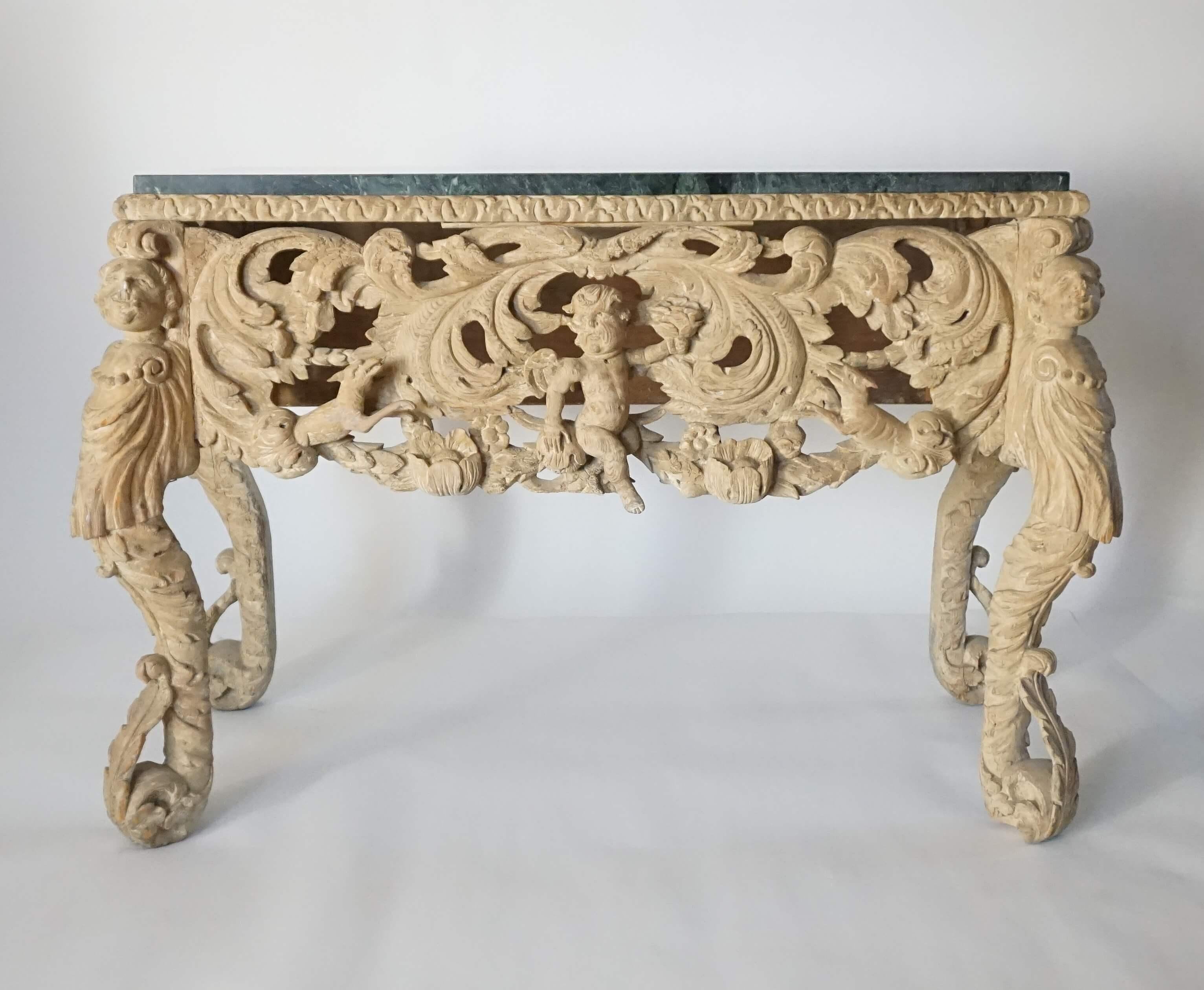 English Charles II Marble Top Console Table or Stand, circa 1660 In Good Condition For Sale In Kinderhook, NY
