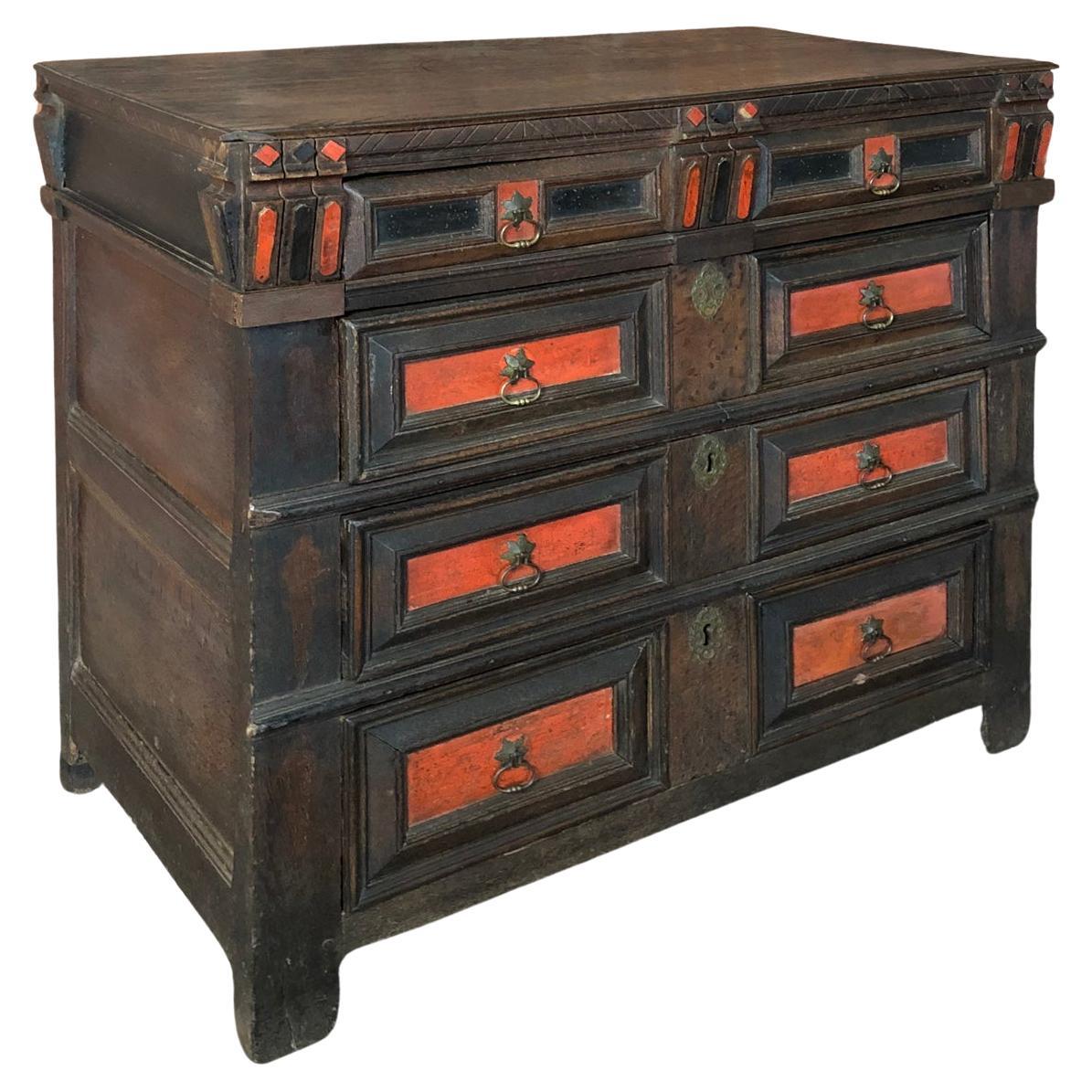 English Charles II Oak and partly stained 17th Century Commode For Sale