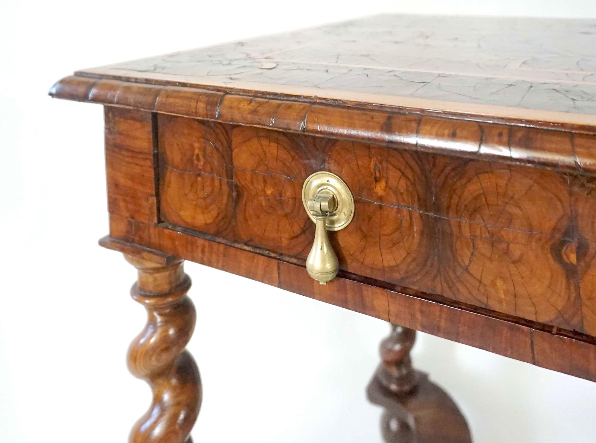 English Charles II Olivewood Oyster Veneer Side Table, circa 1680 For Sale 5