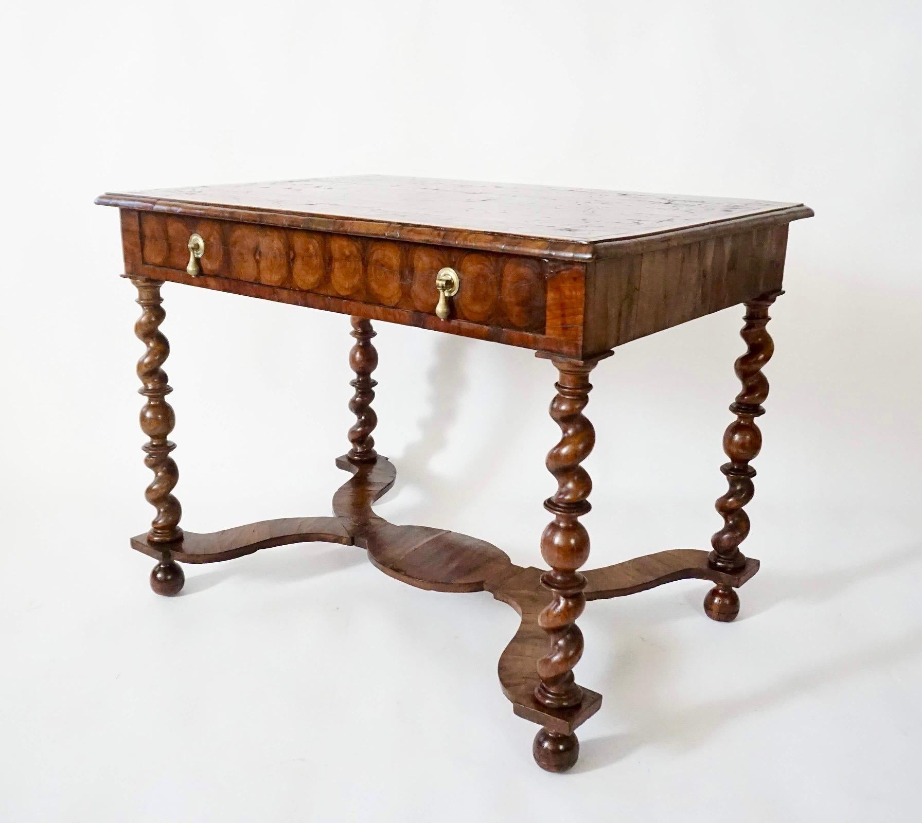 Hand-Carved English Charles II Olivewood Oyster Veneer Side Table, circa 1680 For Sale