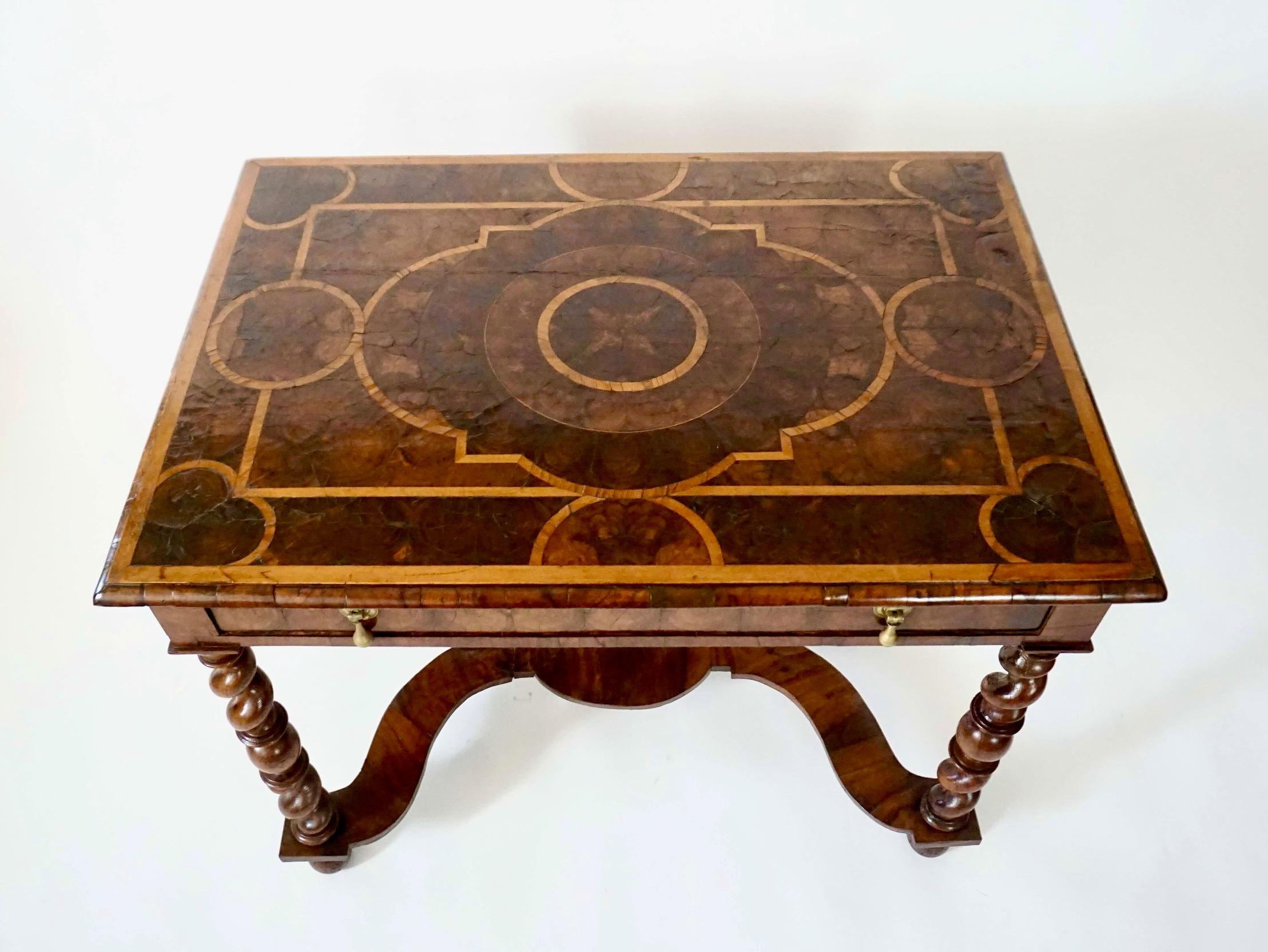 English Charles II Olivewood Oyster Veneer Side Table, circa 1680 In Good Condition For Sale In Kinderhook, NY