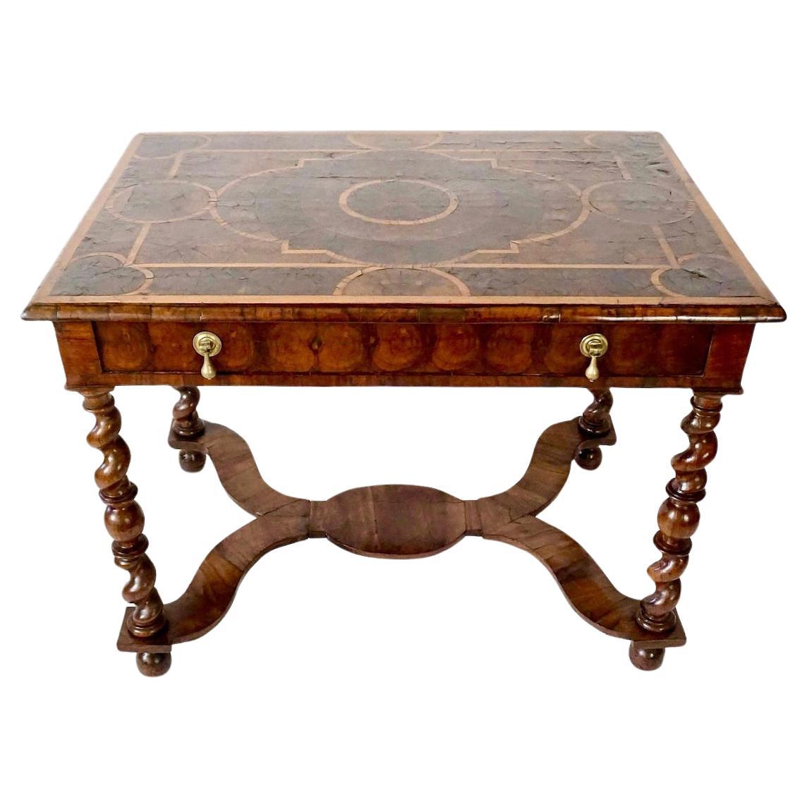 English Charles II Olivewood Oyster Veneer Side Table, circa 1680 For Sale