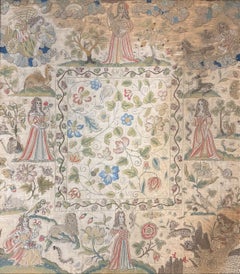 English Charles II Silk Needlework with Figures and Animals