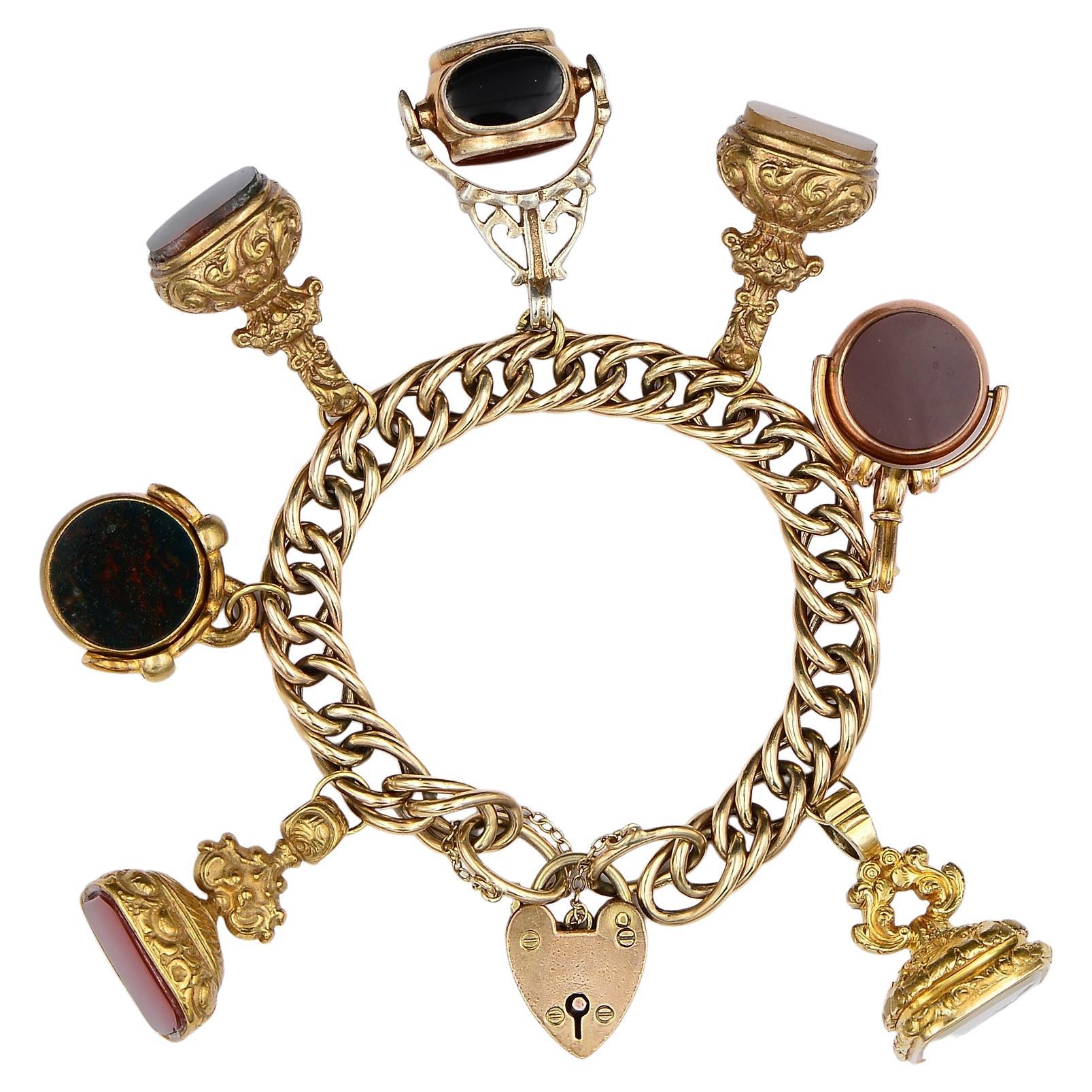 English Charm Bracelet Loaded with Fobs For Sale