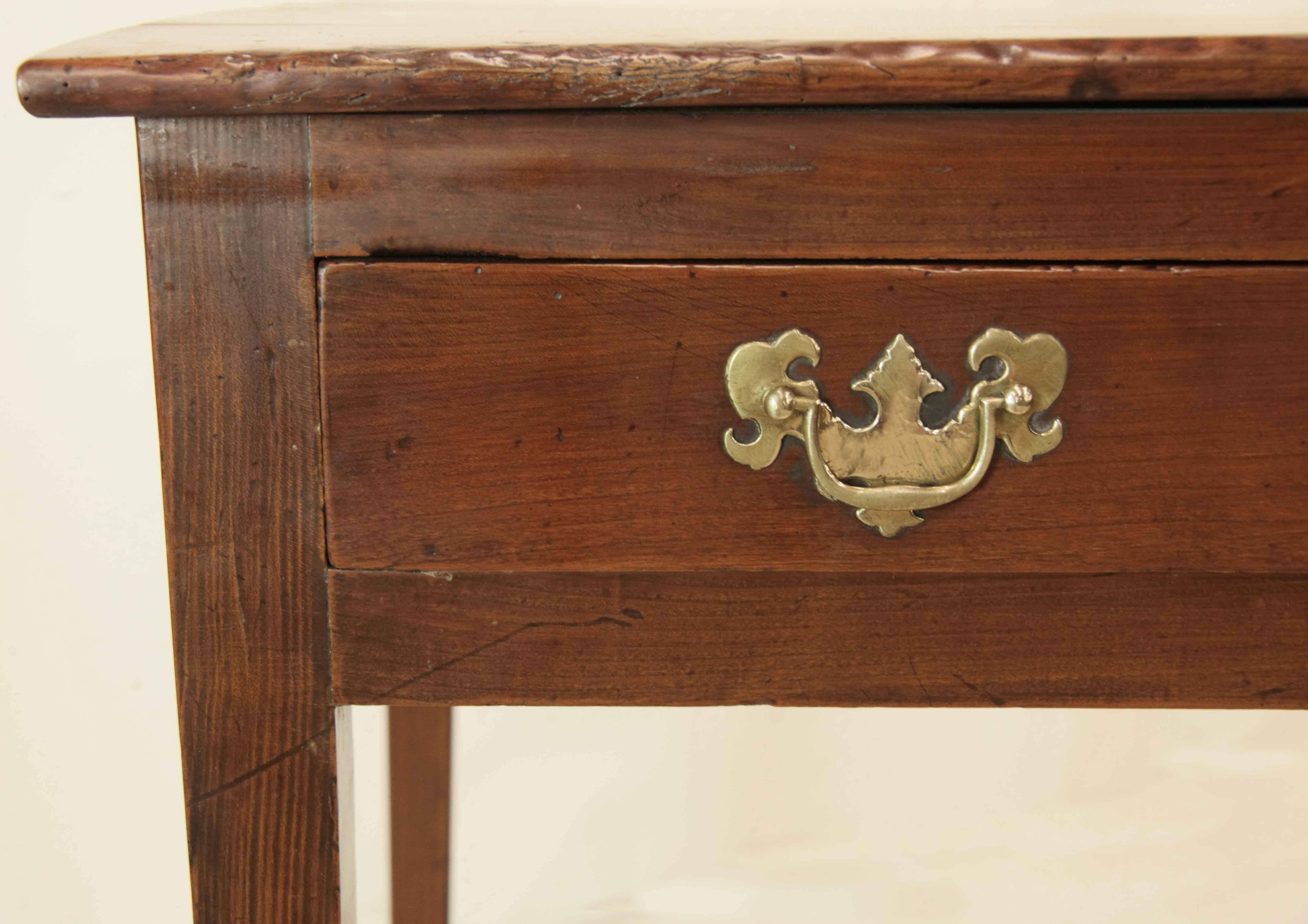 Brass English Cherry One Drawer Side Table For Sale