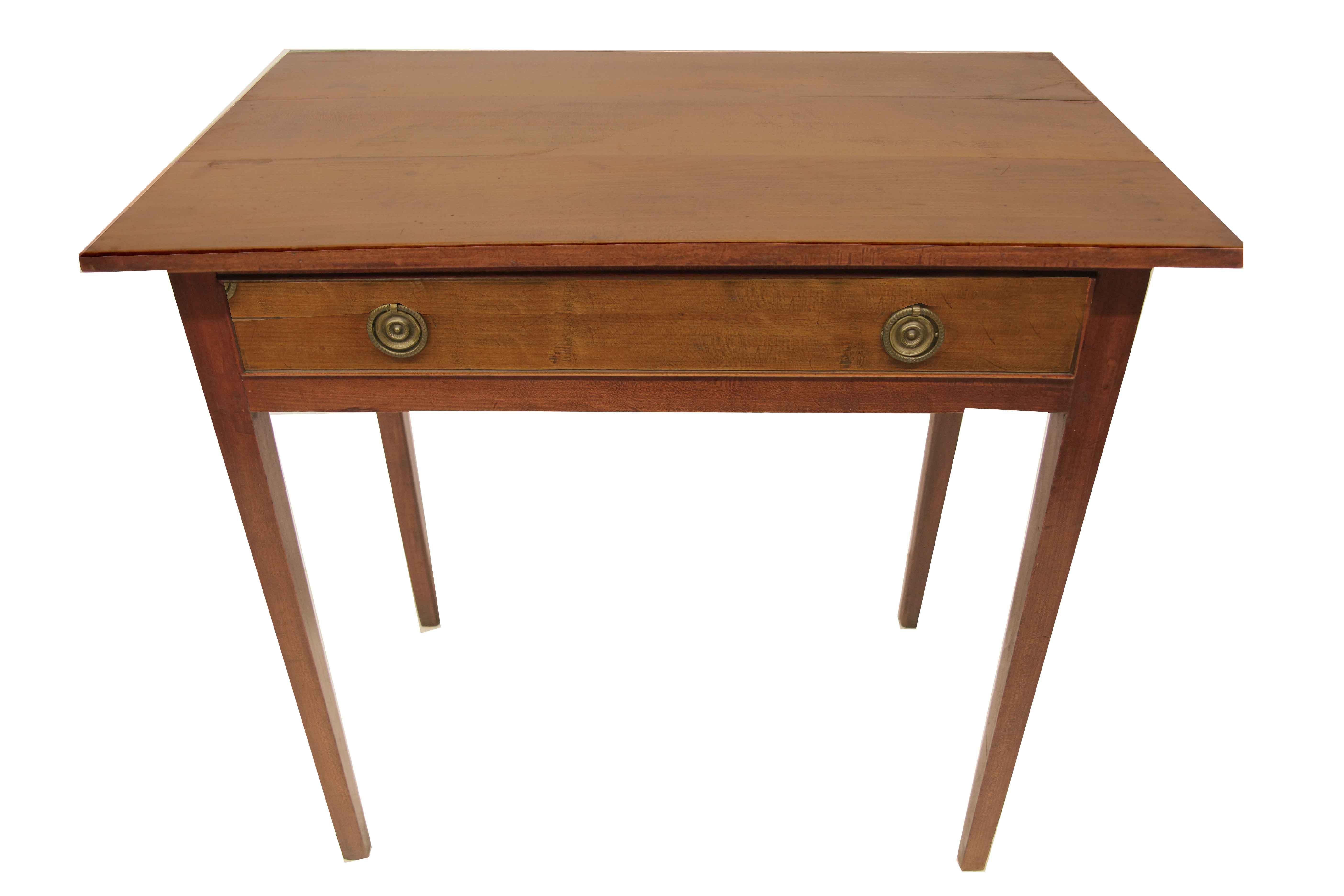 Brass English Cherry One Drawer Table For Sale
