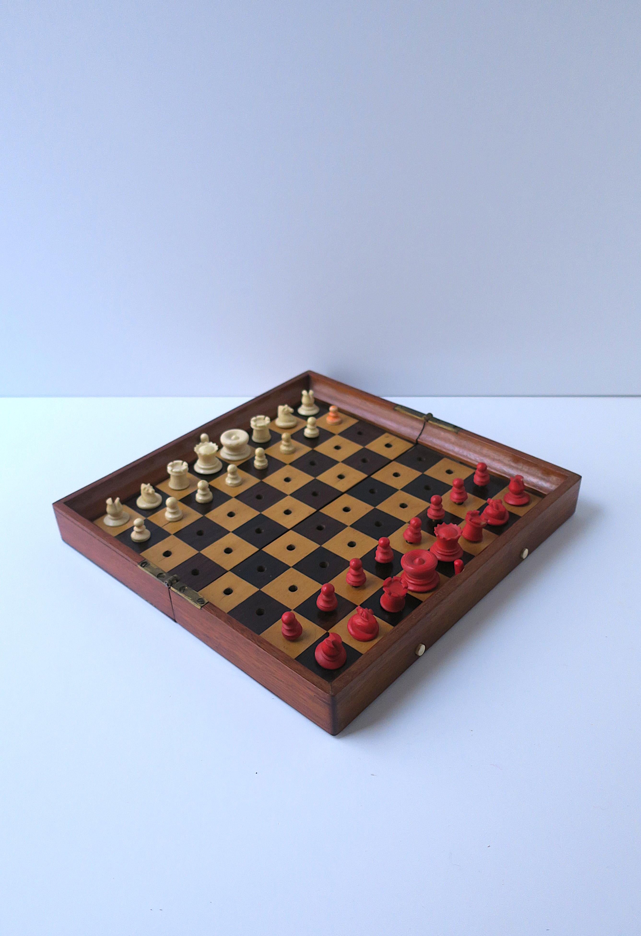 Brass English Chess Game Set Portable, Circa Late 19th Century For Sale