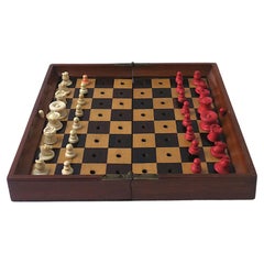 Antique English Chess Game Set Portable, Circa Late 19th Century