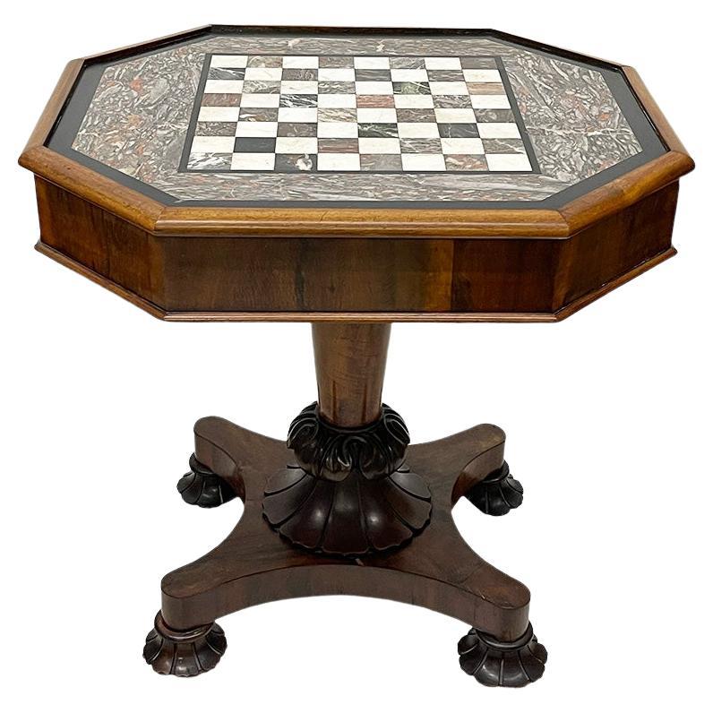 English chess table with marble inlay, by Crook Richard and Son, c. 1840 For Sale