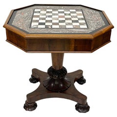 Table d'échecs anglaise avec incrustation de marbre, par Crook Richard and Son, vers 1840