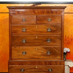 English Chest on Chest of Drawers 19th Century Inlaid Mahogany