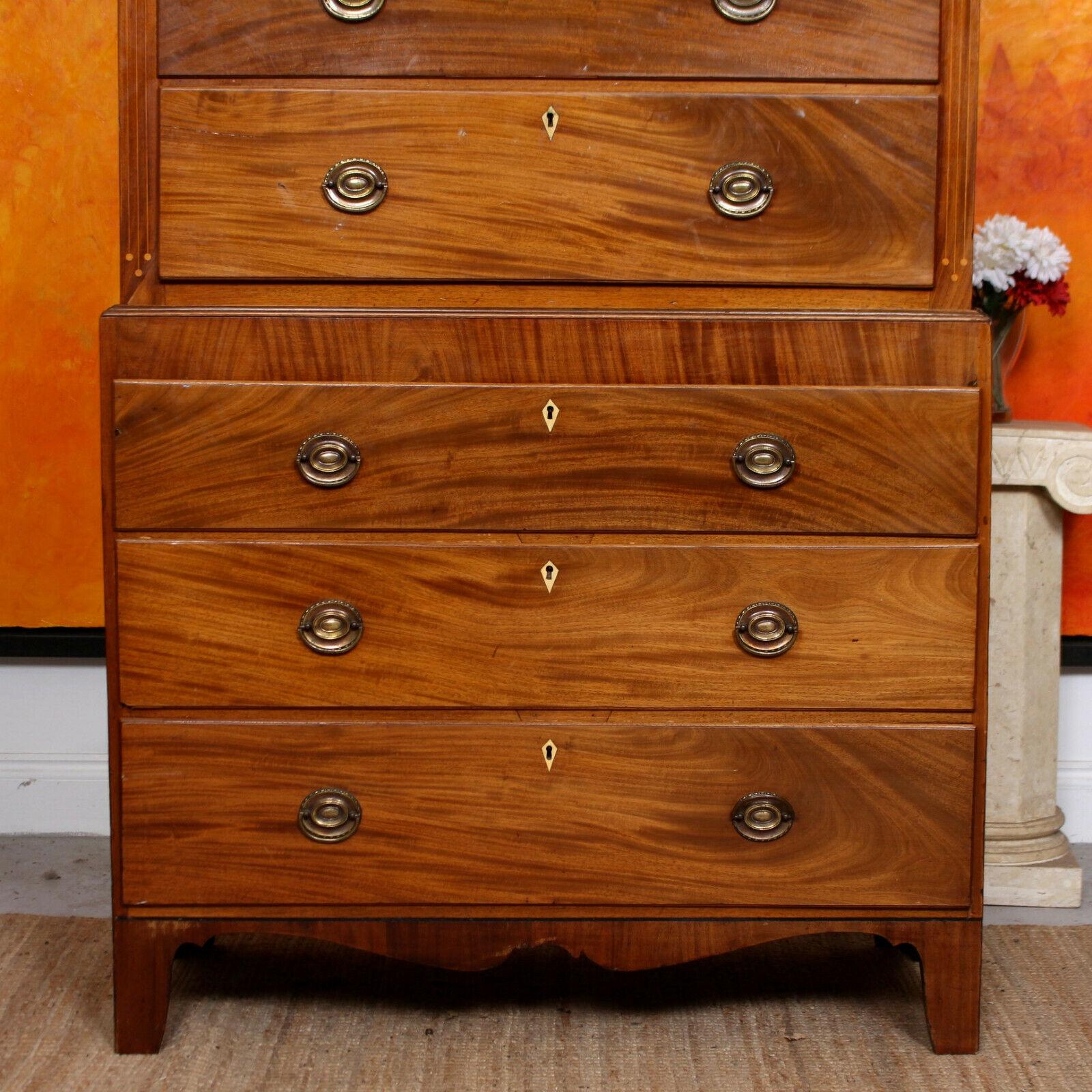 English Chest on Chest of Drawers 19th Century Inlaid Mahogany In Good Condition For Sale In Newcastle upon Tyne, GB
