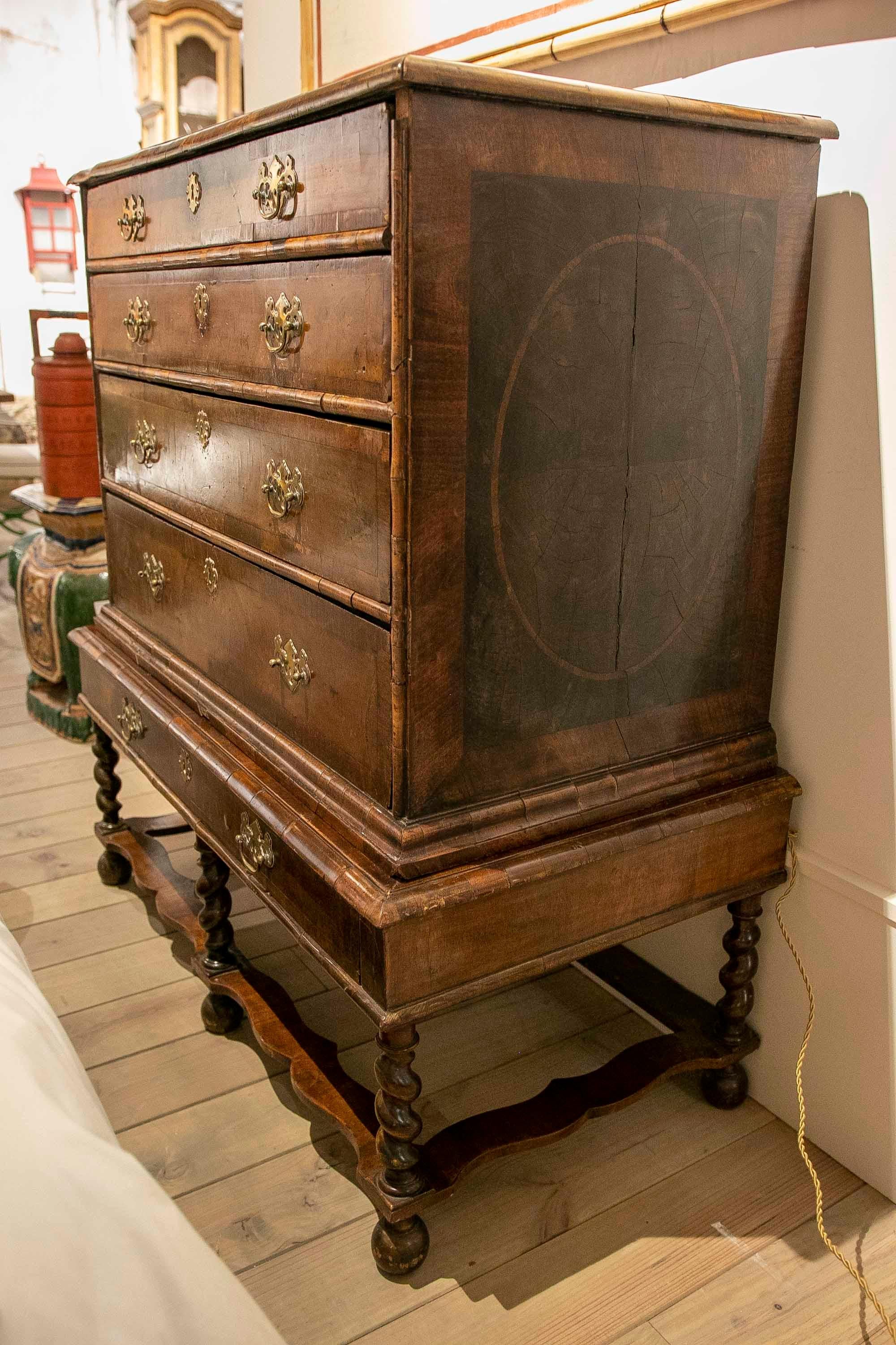 English Chest with Footboard and Drawers on Top and Bronze Fittings For Sale 9