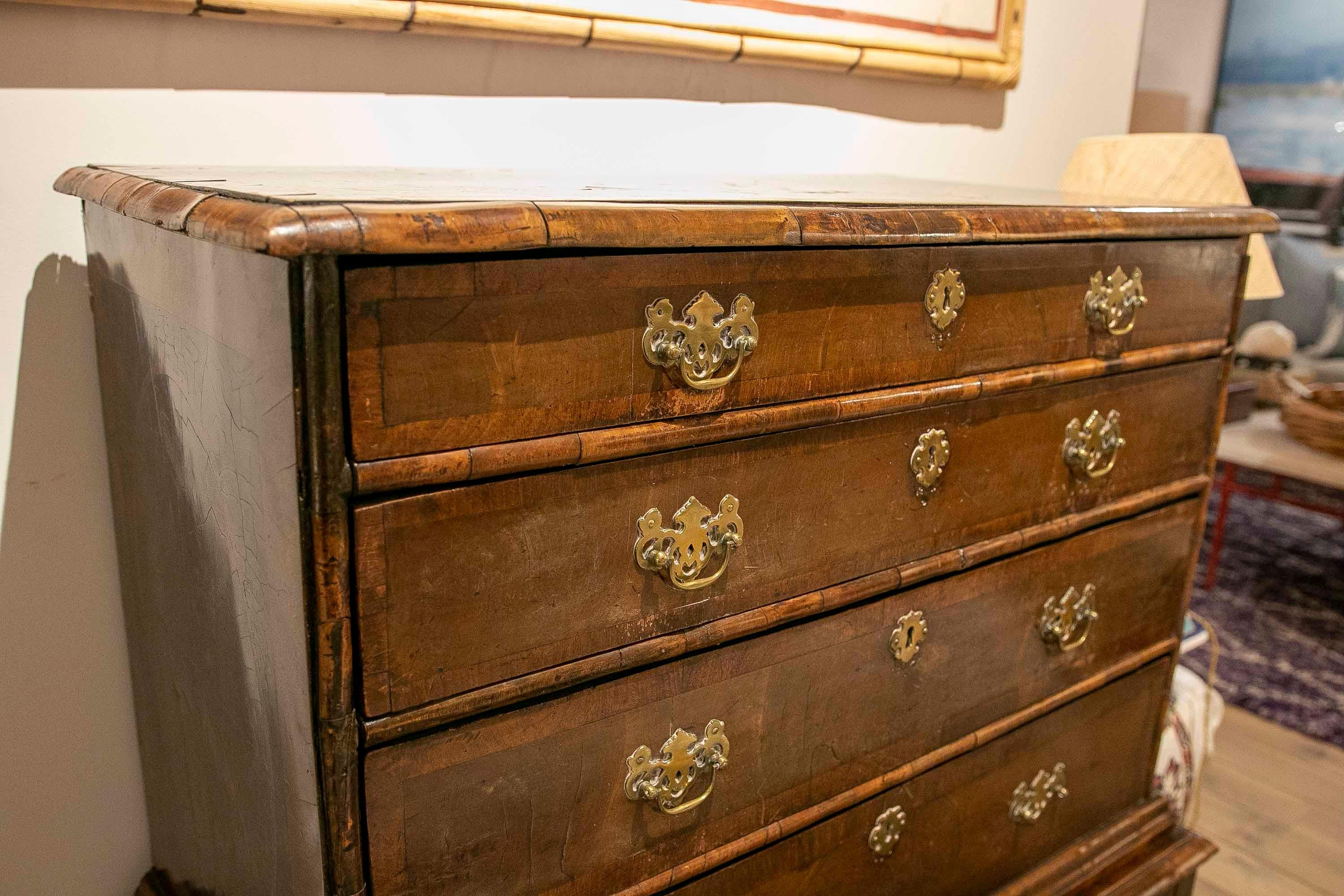 English Chest with Footboard and Drawers on Top and Bronze Fittings For Sale 2