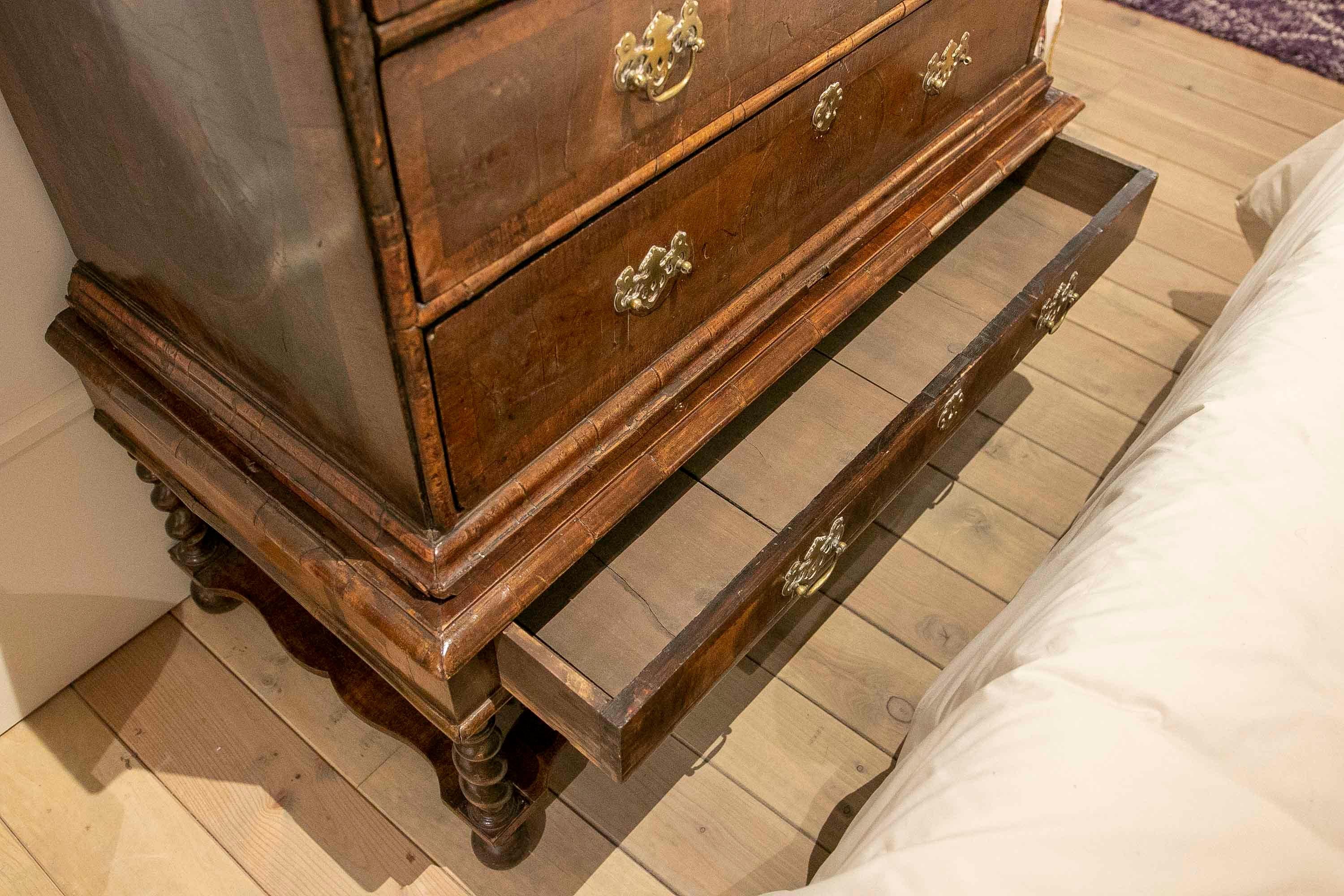 English Chest with Footboard and Drawers on Top and Bronze Fittings For Sale 4