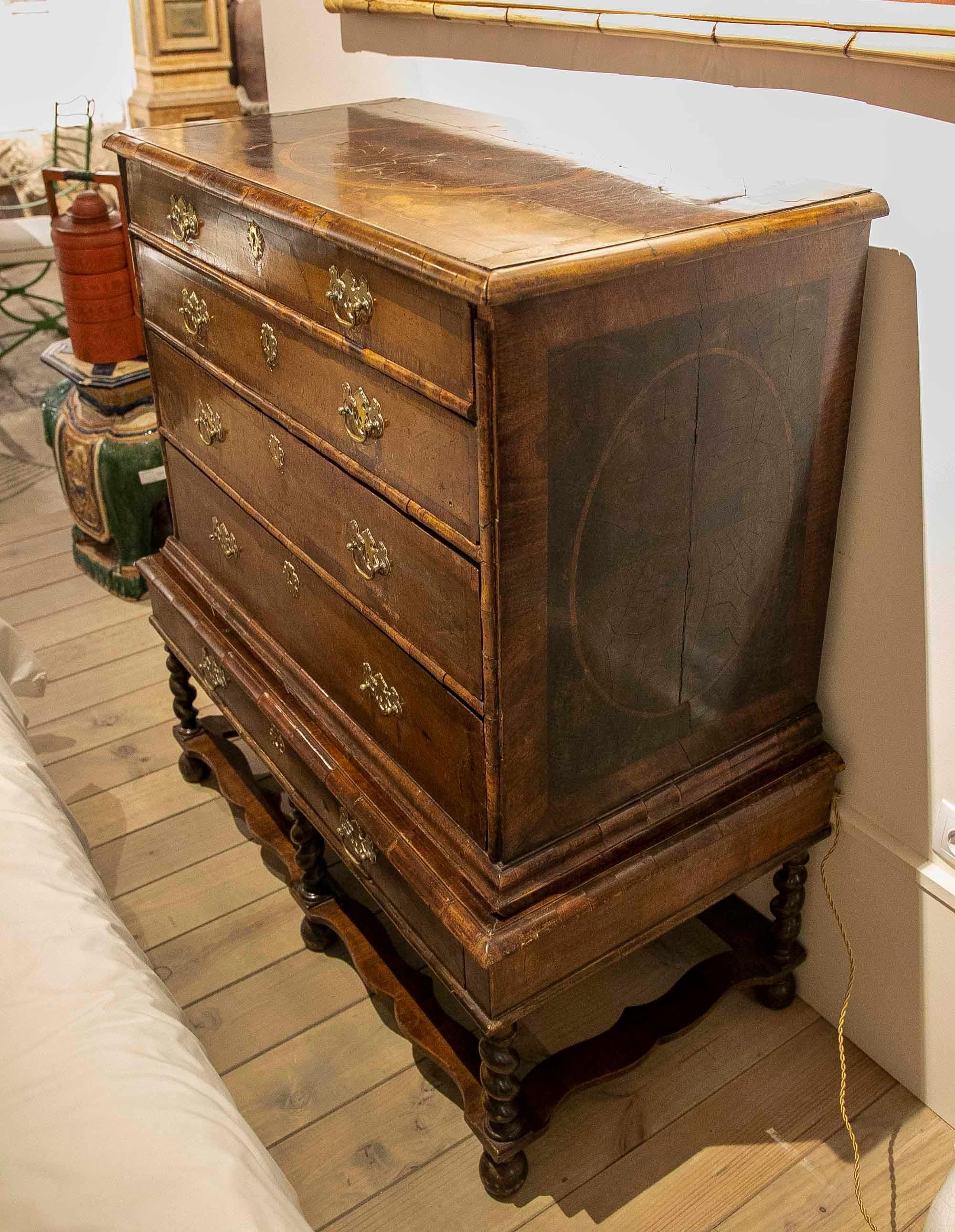 English Chest with Footboard and Drawers on Top and Bronze Fittings For Sale 6
