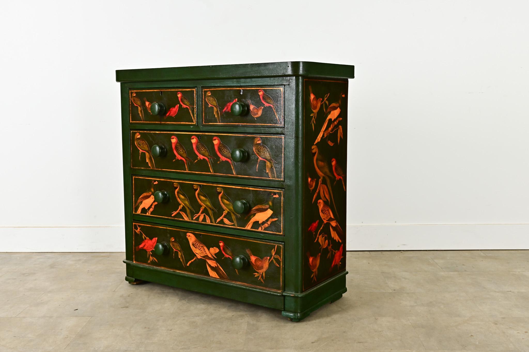 English Chest with Parakeet Decoupage 6