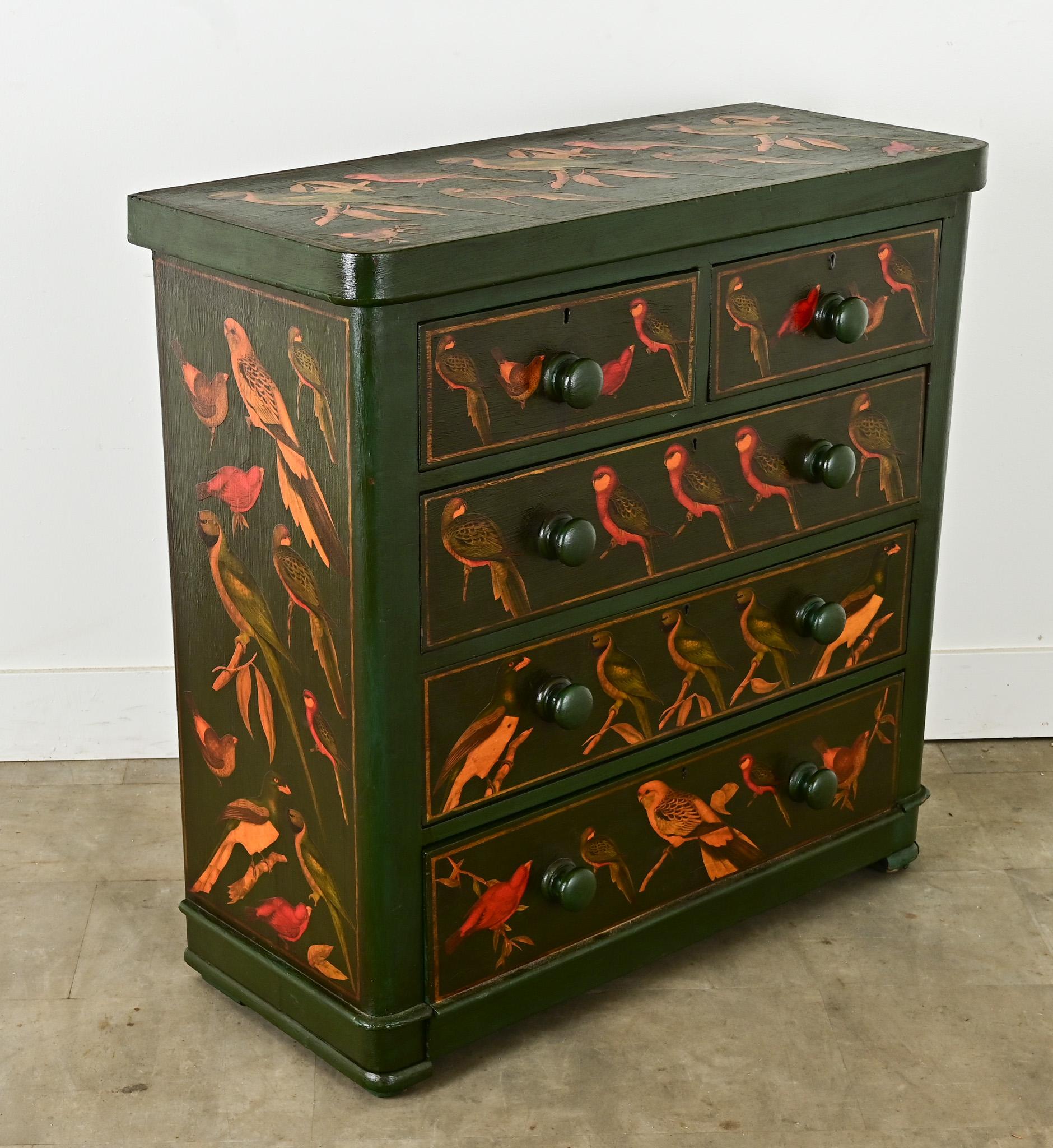 English Chest with Parakeet Decoupage 1