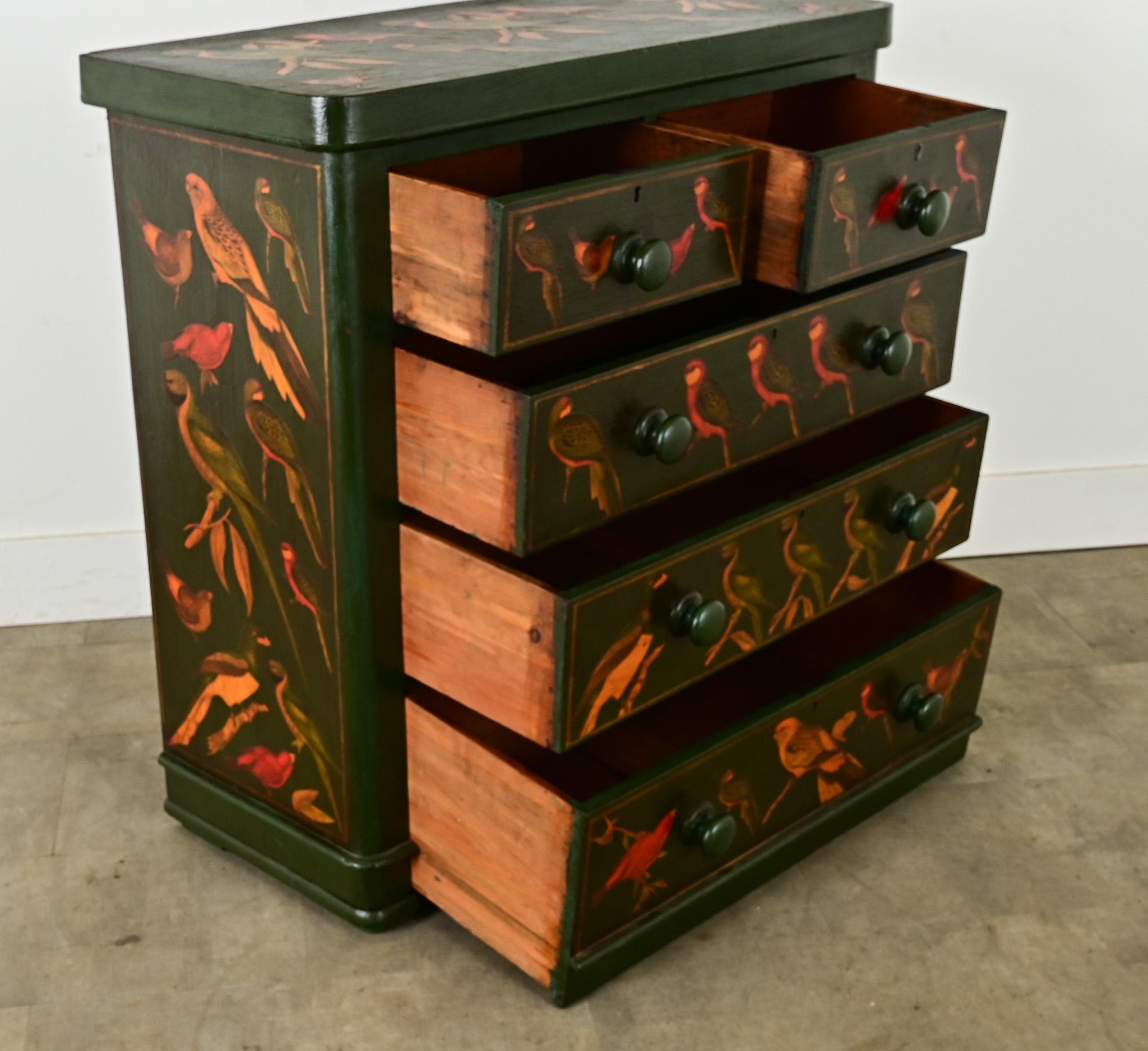 English Chest with Parakeet Decoupage 2