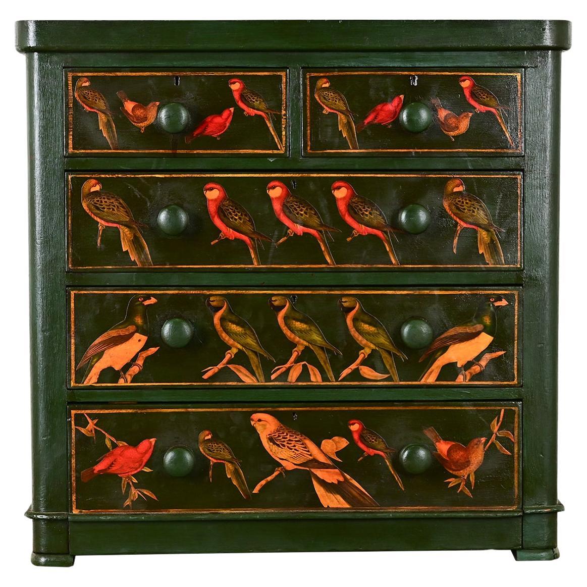 English Chest with Parakeet Decoupage