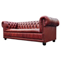 English Chesterfield Cardovian Oxblood Tufted Leather Sofa