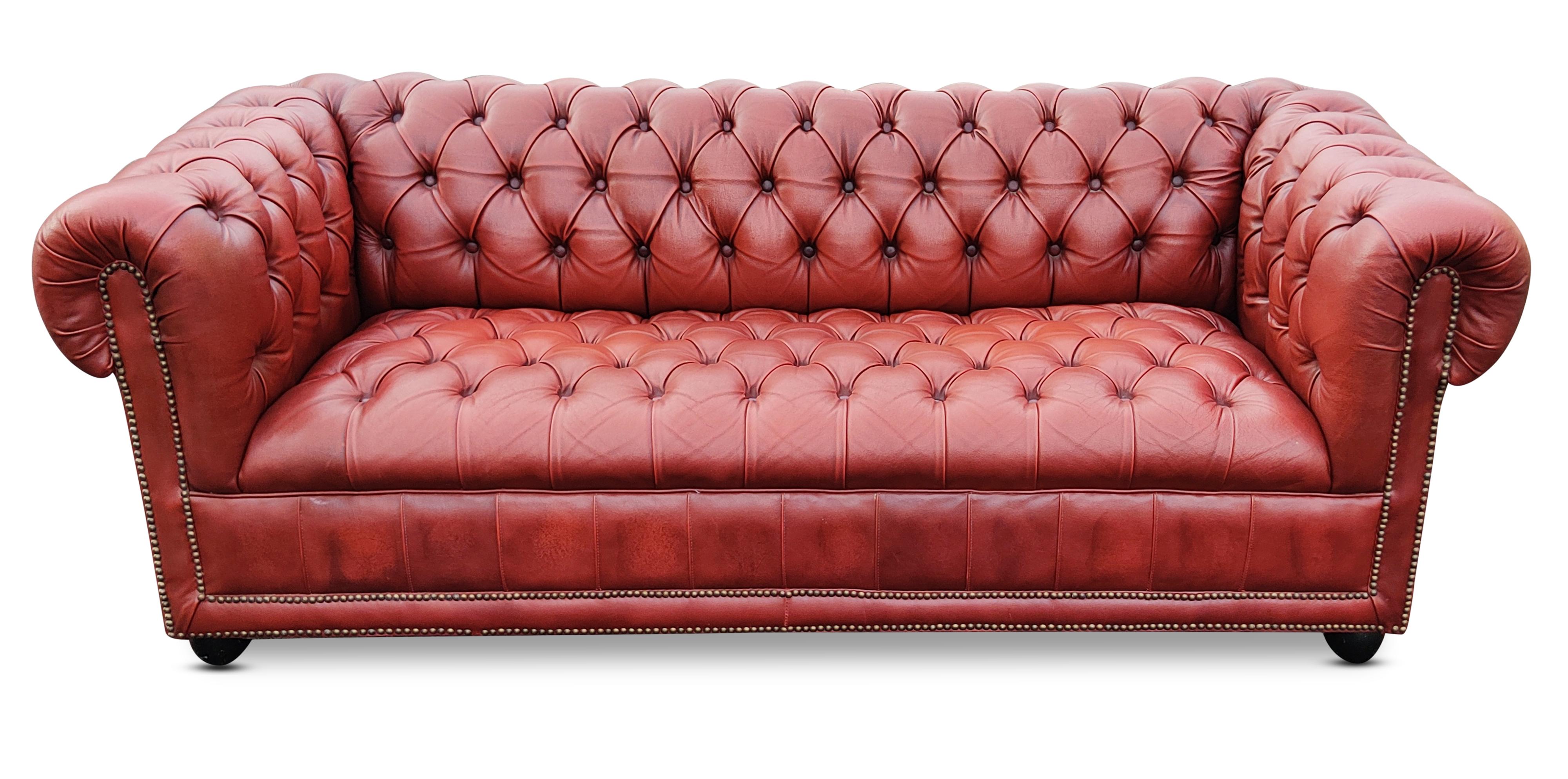 Hand-Crafted English Chesterfield Cardovian Oxblood Tufted Leather Sofa