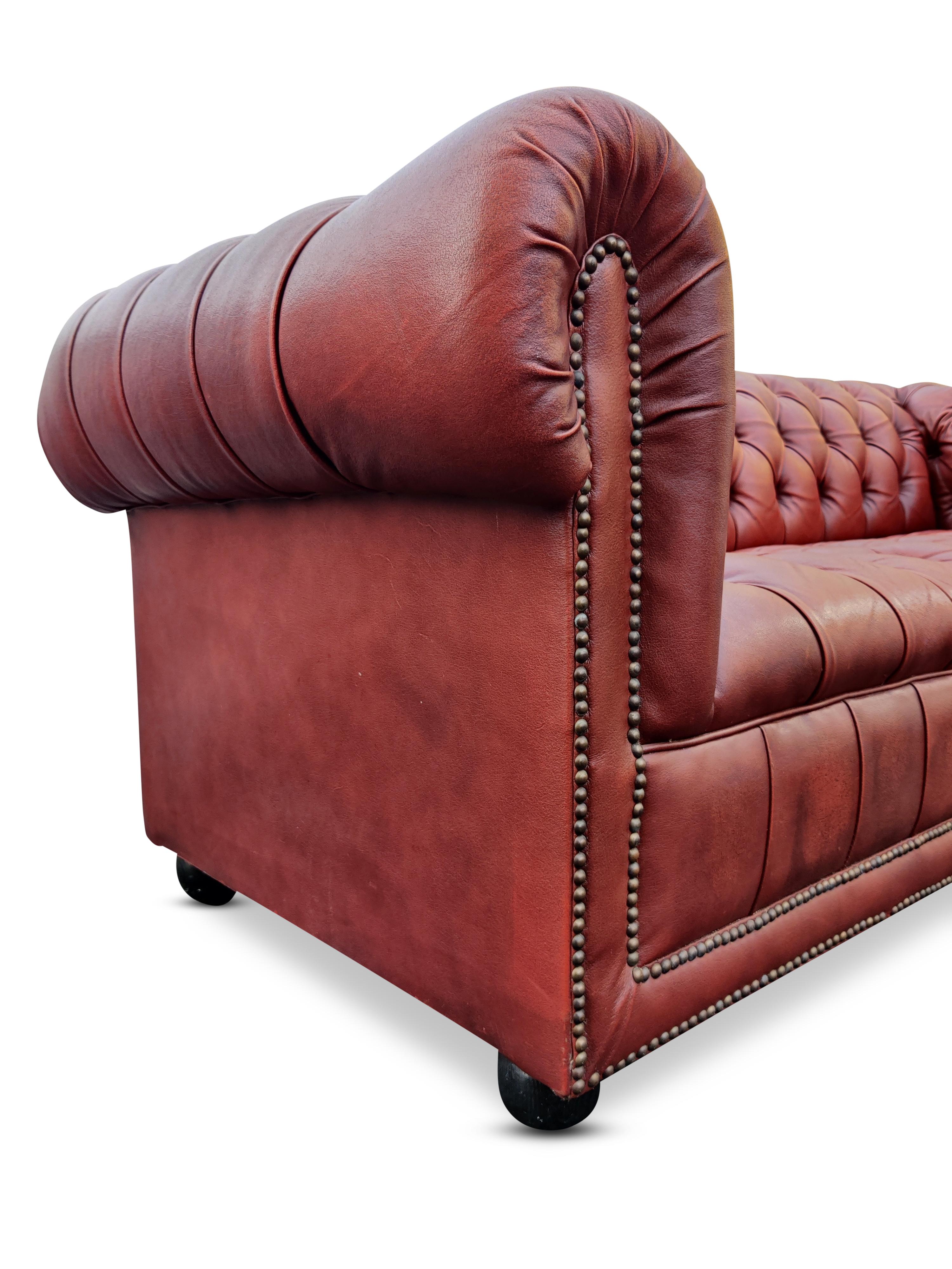 English Chesterfield Cardovian Oxblood Tufted Leather Sofa 2