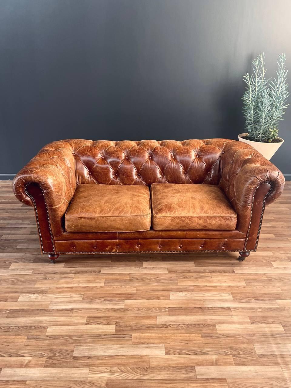 American English Chesterfield Cognac Leather Sofa