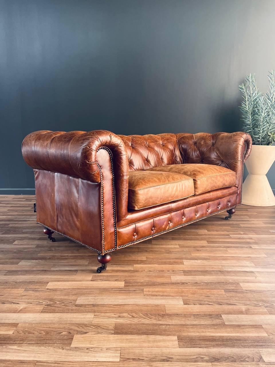 Late 20th Century English Chesterfield Cognac Leather Sofa