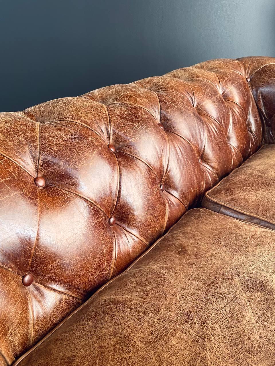 English Chesterfield Cognac Leather Sofa 3