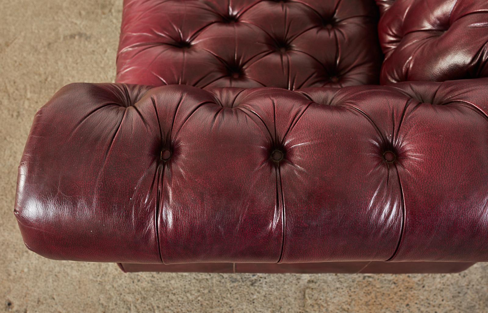 English Chesterfield Cordovan Oxblood Tufted Leather Sofa 4