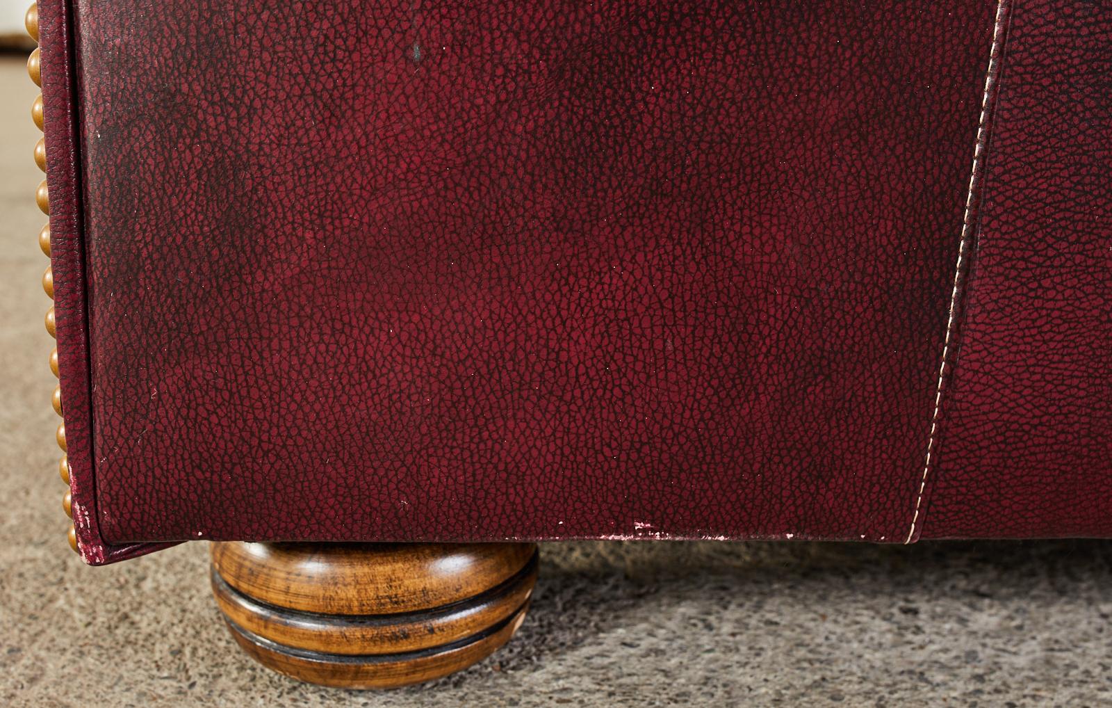 English Chesterfield Cordovan Oxblood Tufted Leather Sofa 5