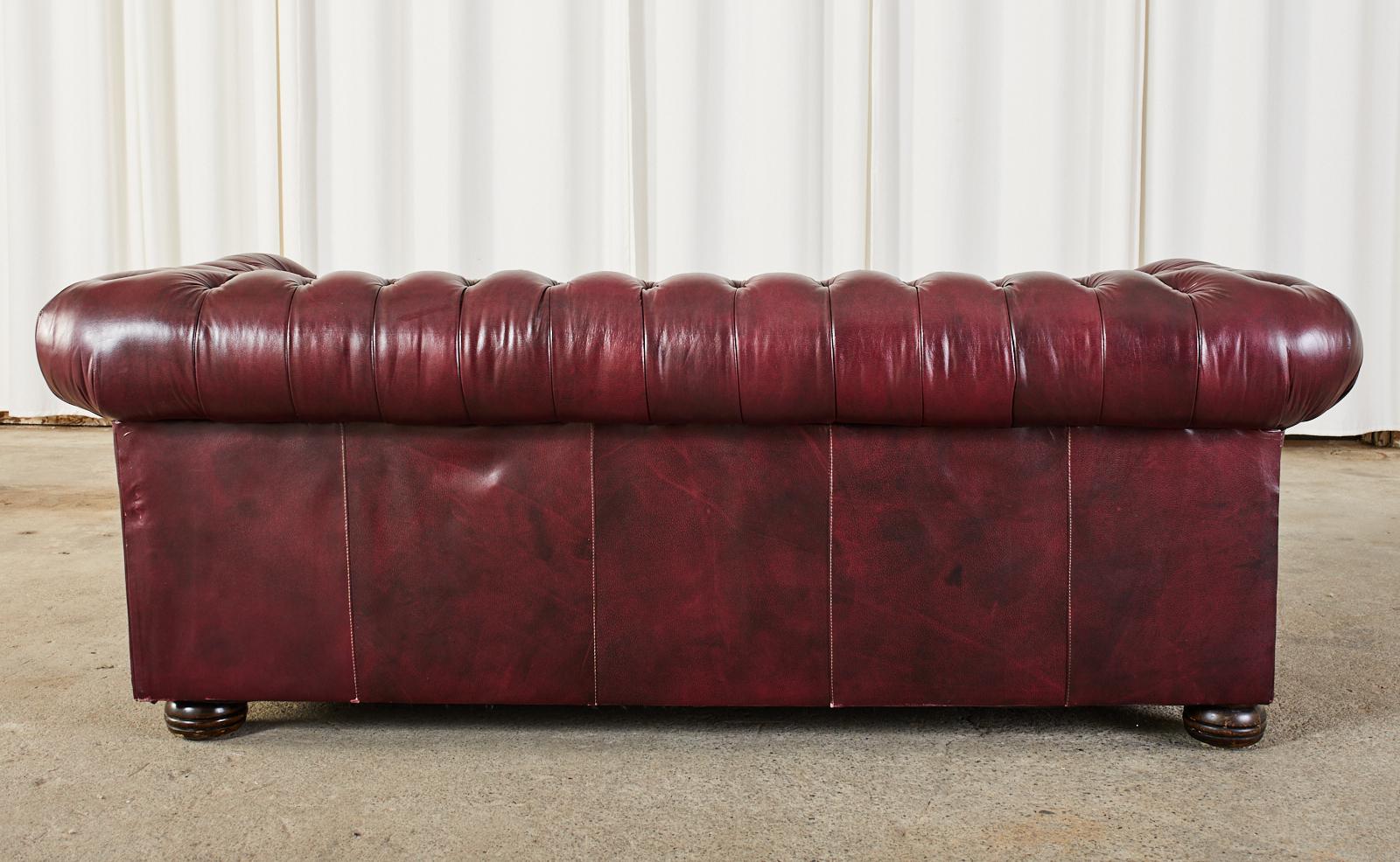 English Chesterfield Cordovan Oxblood Tufted Leather Sofa 7