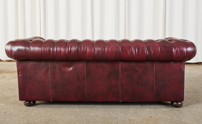 English Chesterfield Cordovan Oxblood Tufted Leather Sofa at 1stDibs