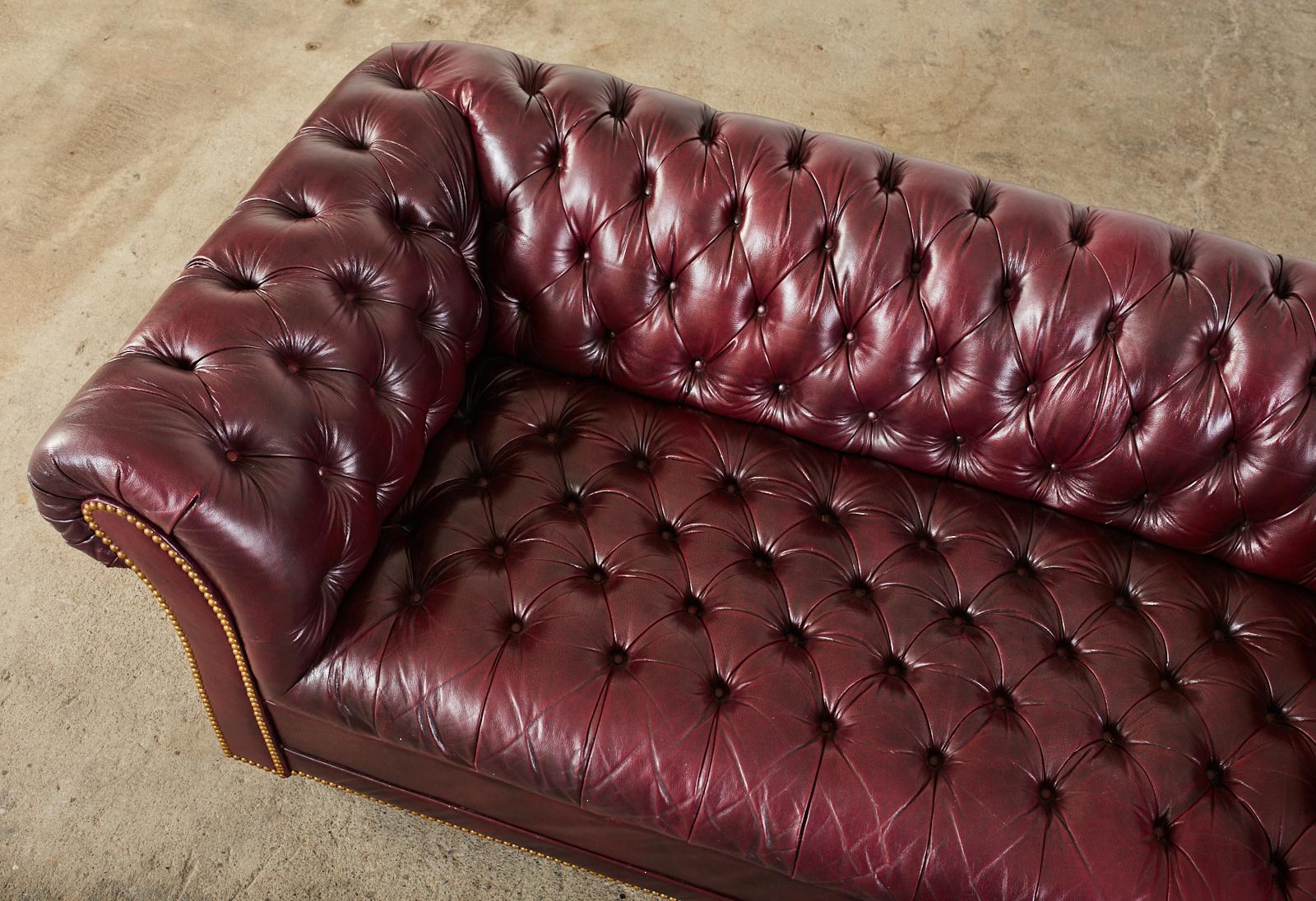 English Chesterfield Cordovan Oxblood Tufted Leather Sofa In Good Condition In Rio Vista, CA