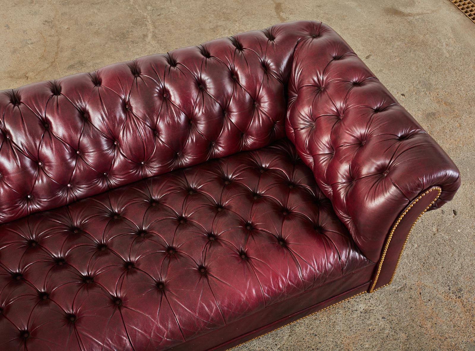 20th Century English Chesterfield Cordovan Oxblood Tufted Leather Sofa