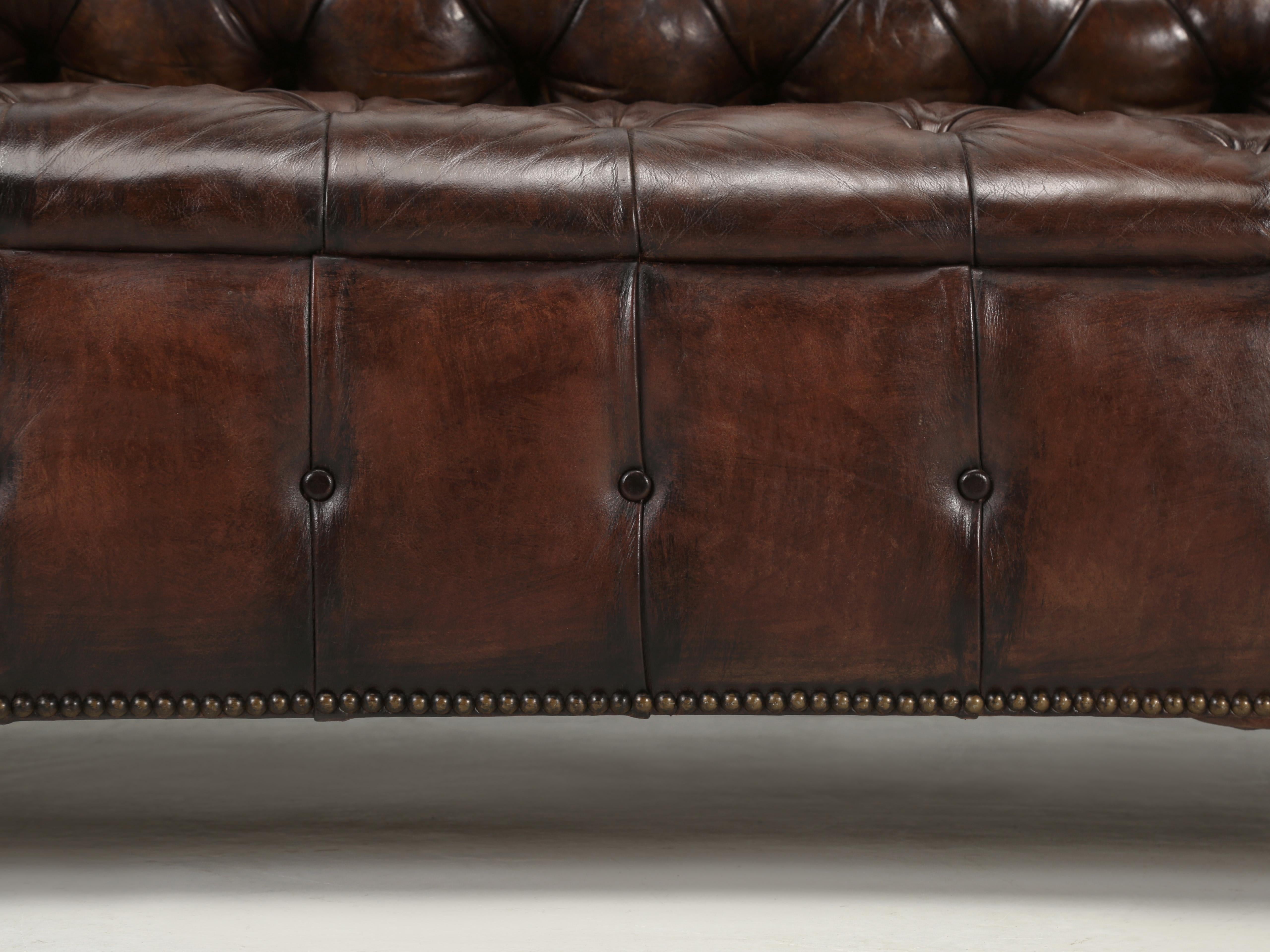 English Chesterfield Leather Sofa Lion Paw Feet Properly and Thoroughly Restored 7