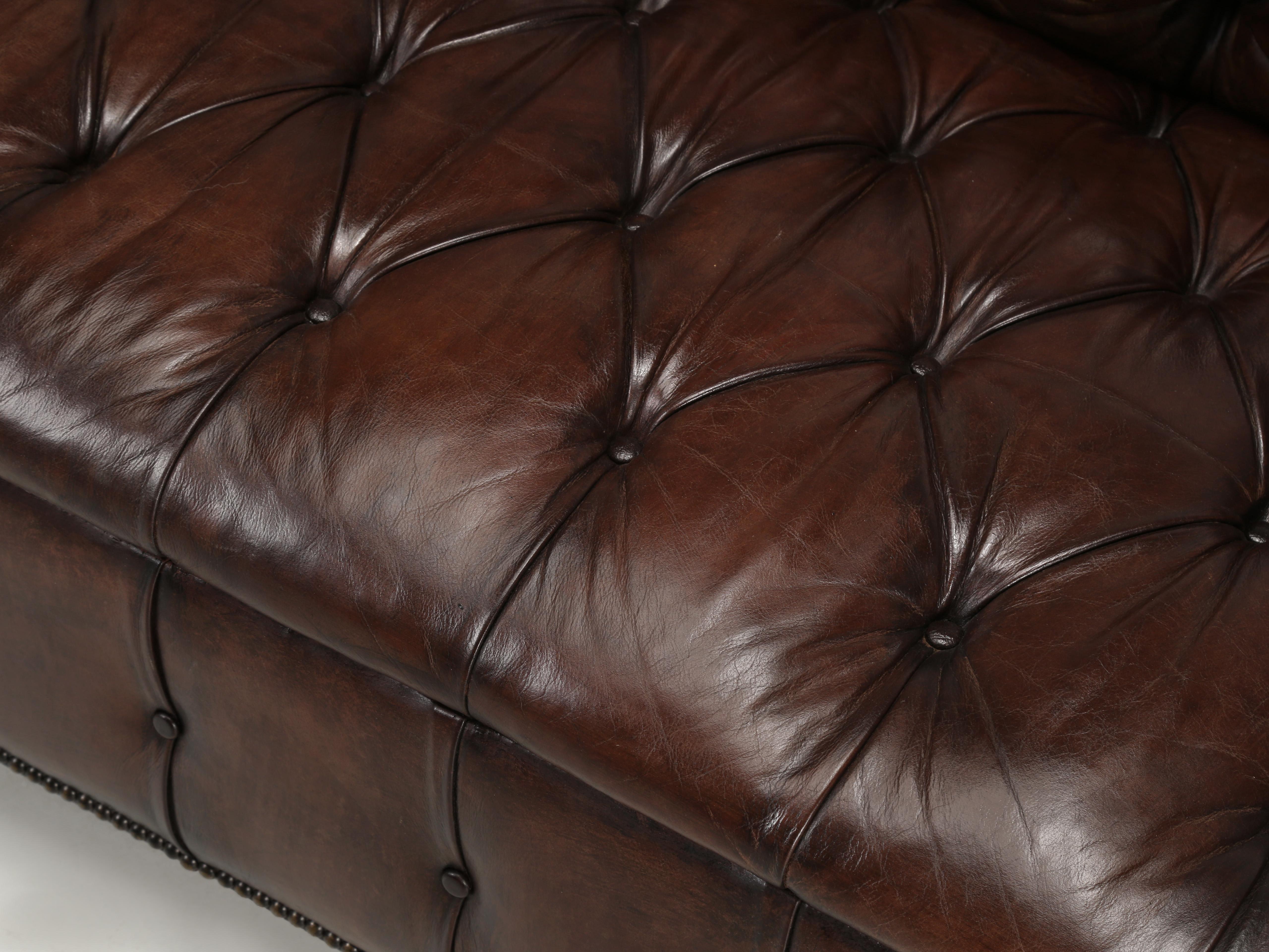 Hand-Crafted English Chesterfield Leather Sofa Lion Paw Feet Properly and Thoroughly Restored