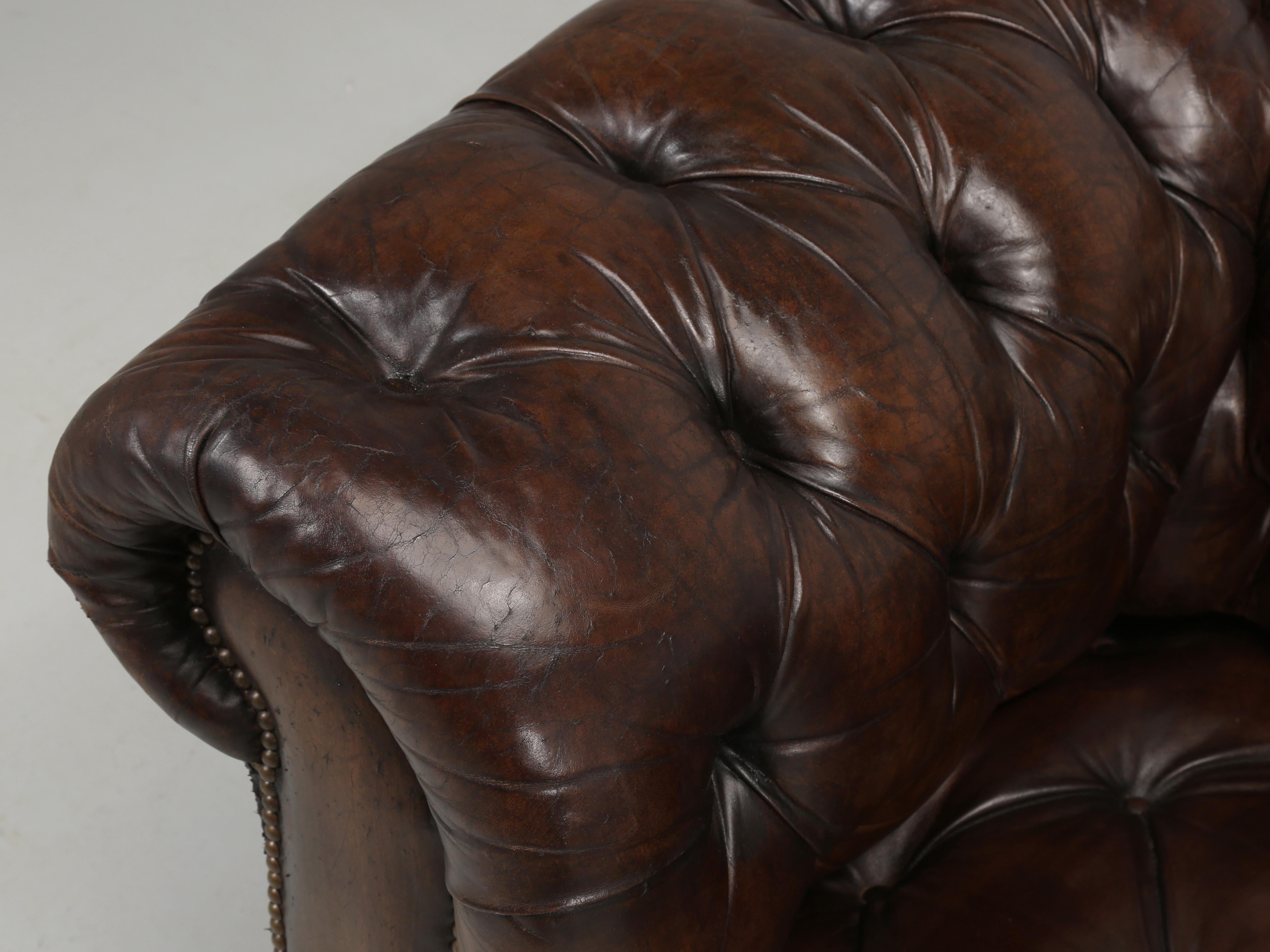 Mid-20th Century English Chesterfield Leather Sofa Lion Paw Feet Properly and Thoroughly Restored
