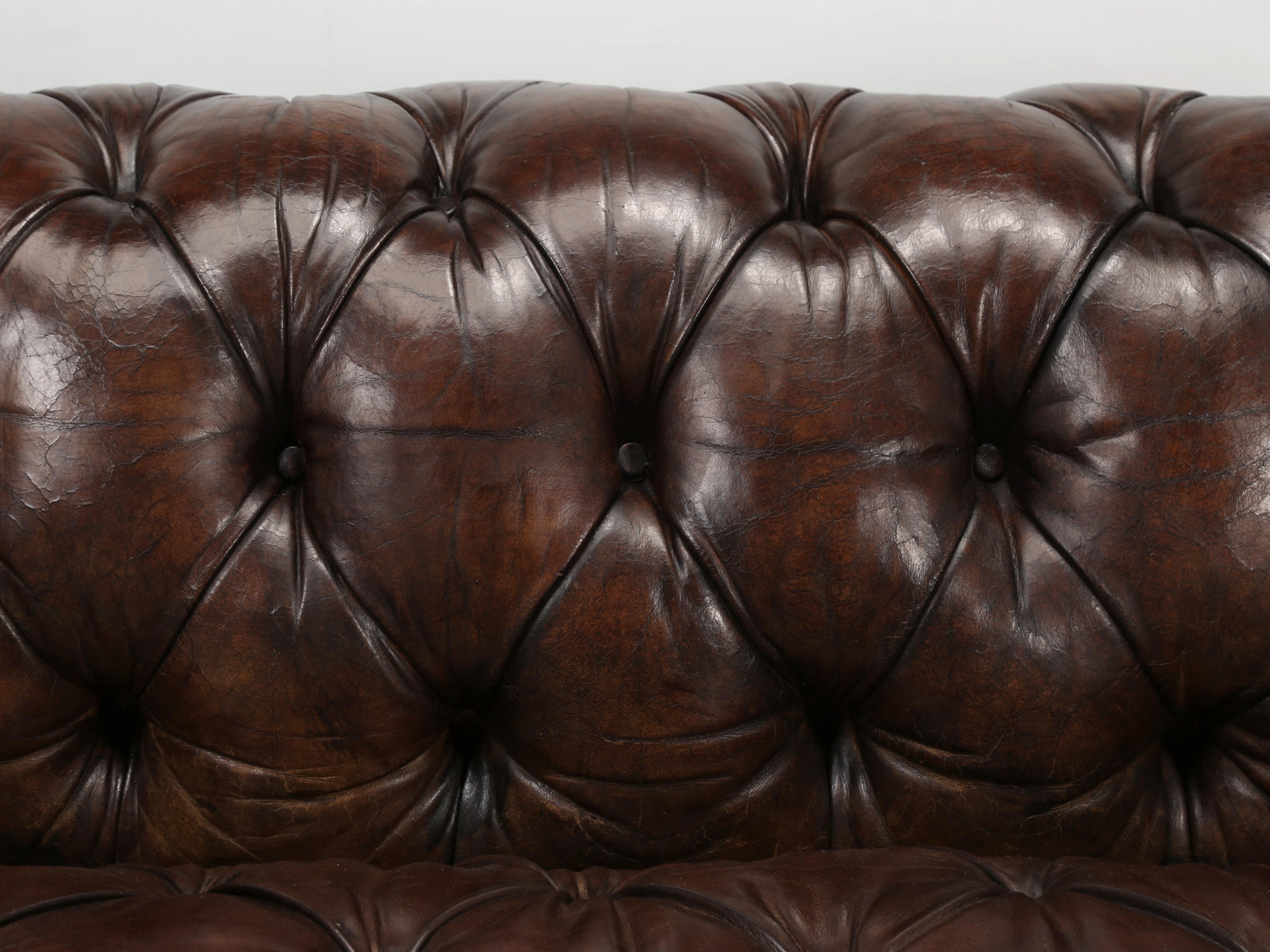 English Chesterfield Leather Sofa Lion Paw Feet Properly and Thoroughly Restored 2