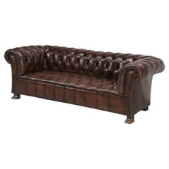 English Chesterfield Leather Sofa Lion Paw Feet Properly and Thoroughly Restored