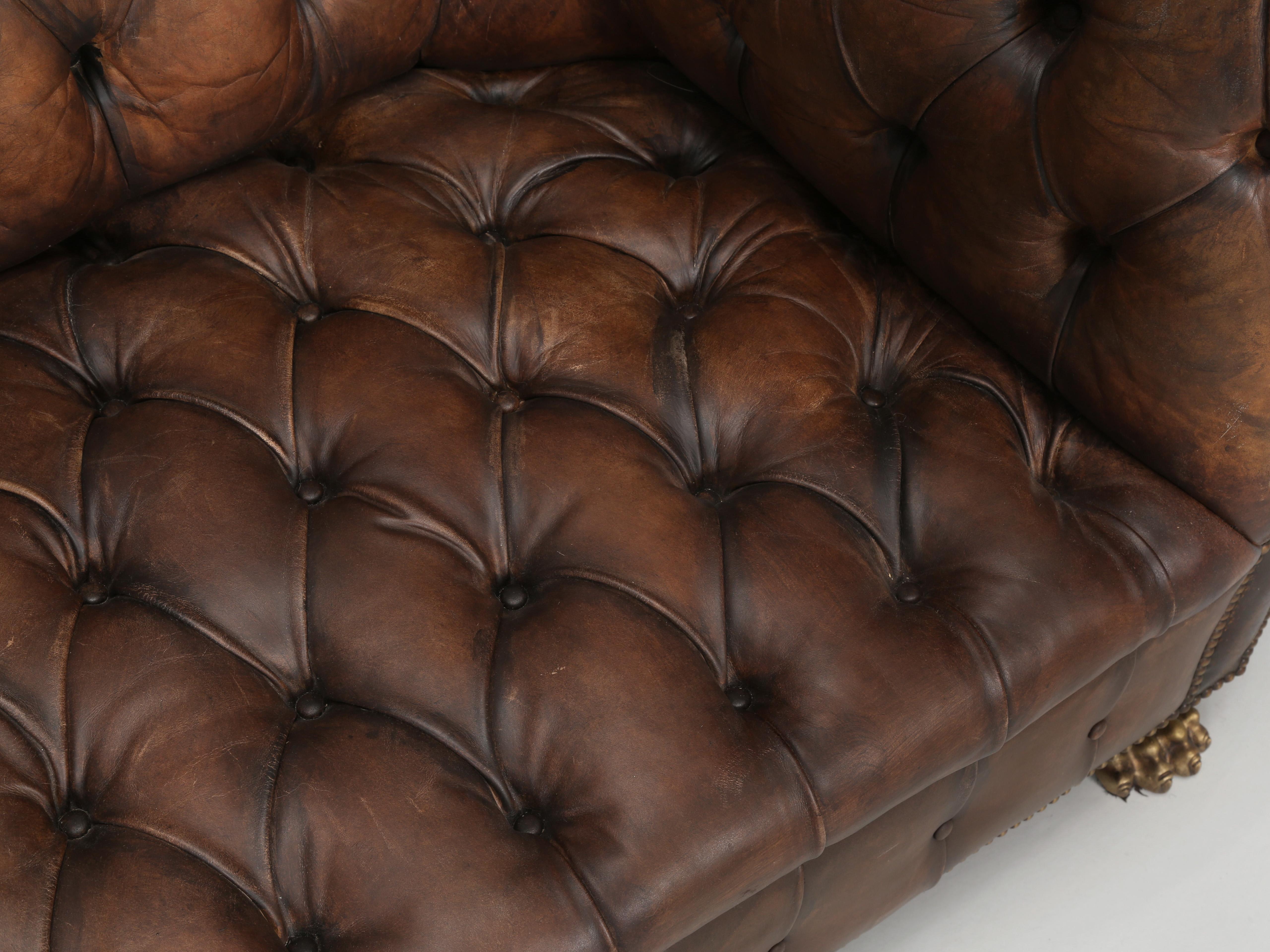 English Chesterfield Sofa Restored Internally Maintains Mostly Original Leather 6