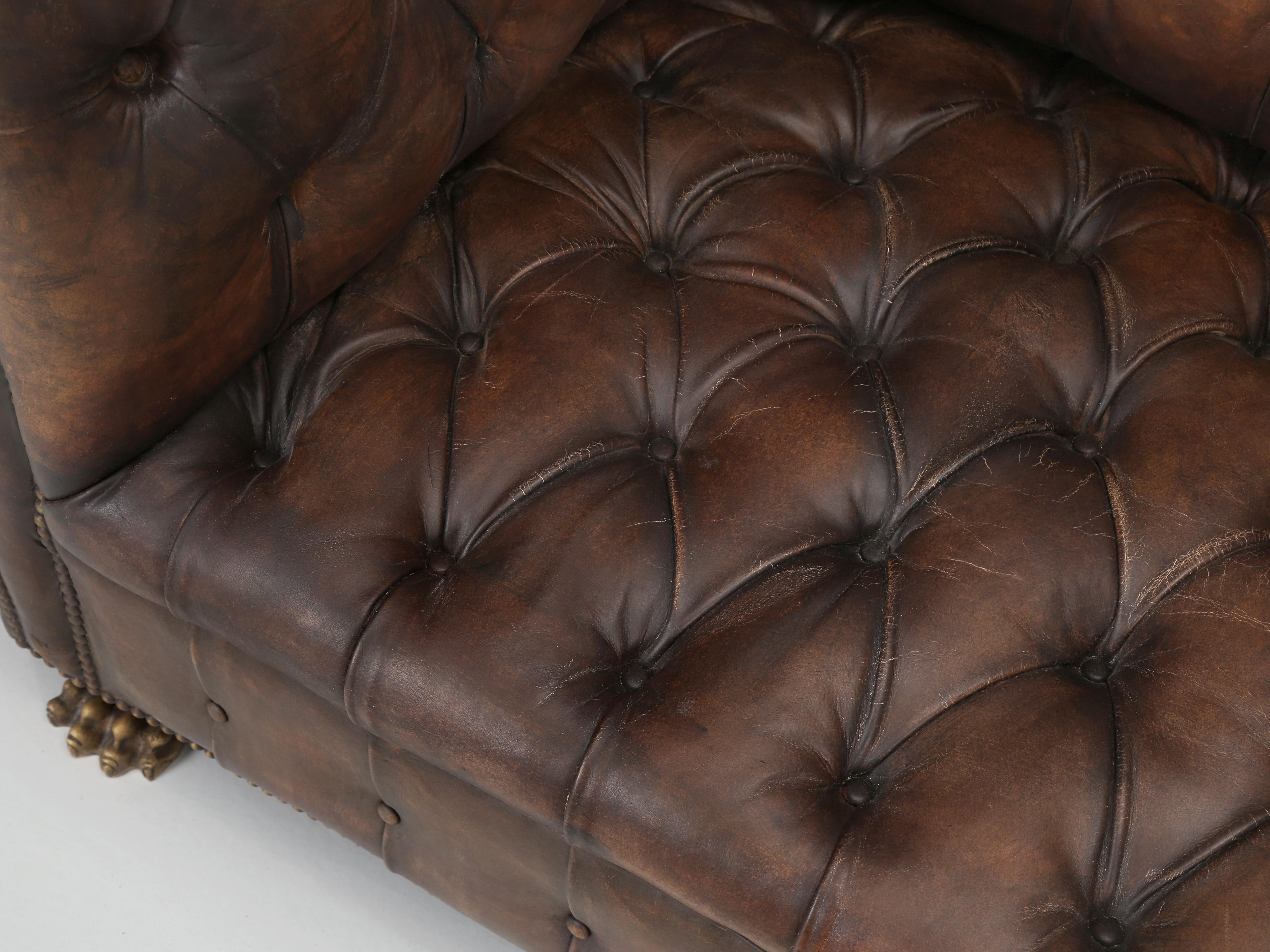 English Chesterfield Sofa Restored Internally Maintains Mostly Original Leather 7