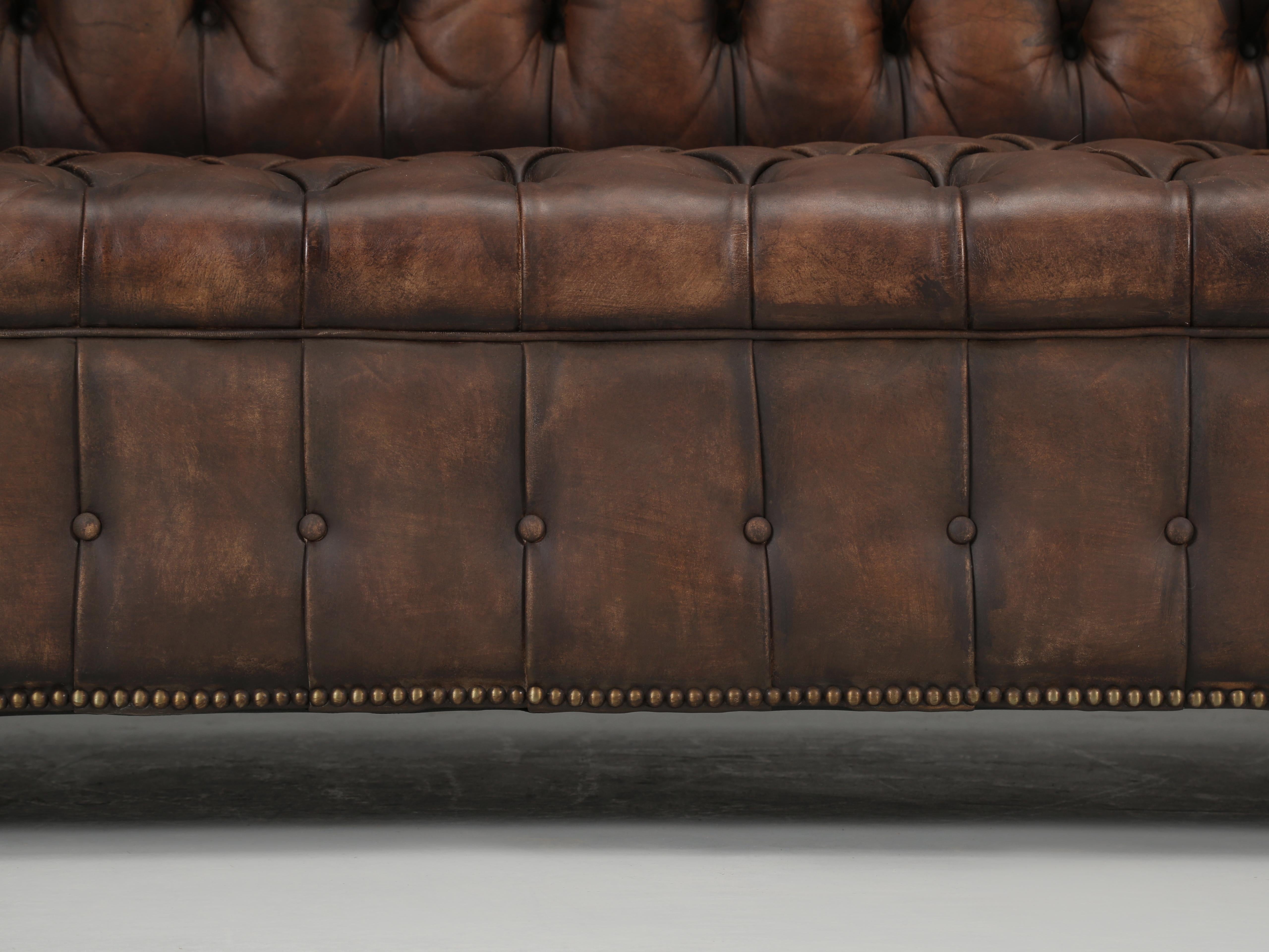 English Chesterfield Sofa Restored Internally Maintains Mostly Original Leather 8