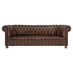 English Chesterfield Sofa Restored Internally Maintains Mostly Original Leather