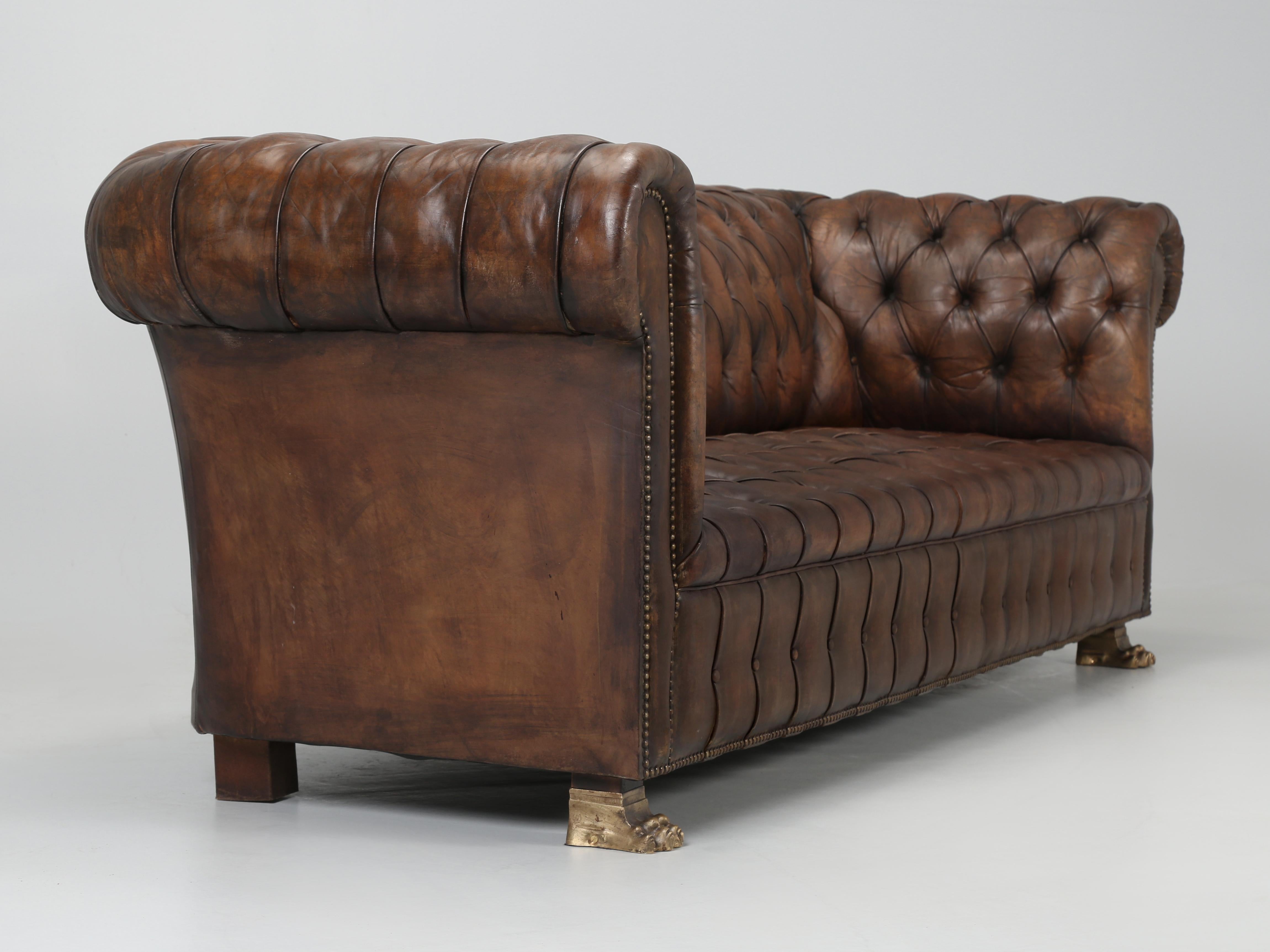 English Chesterfield Sofa Restored Internally Maintains Mostly Original Leather 12
