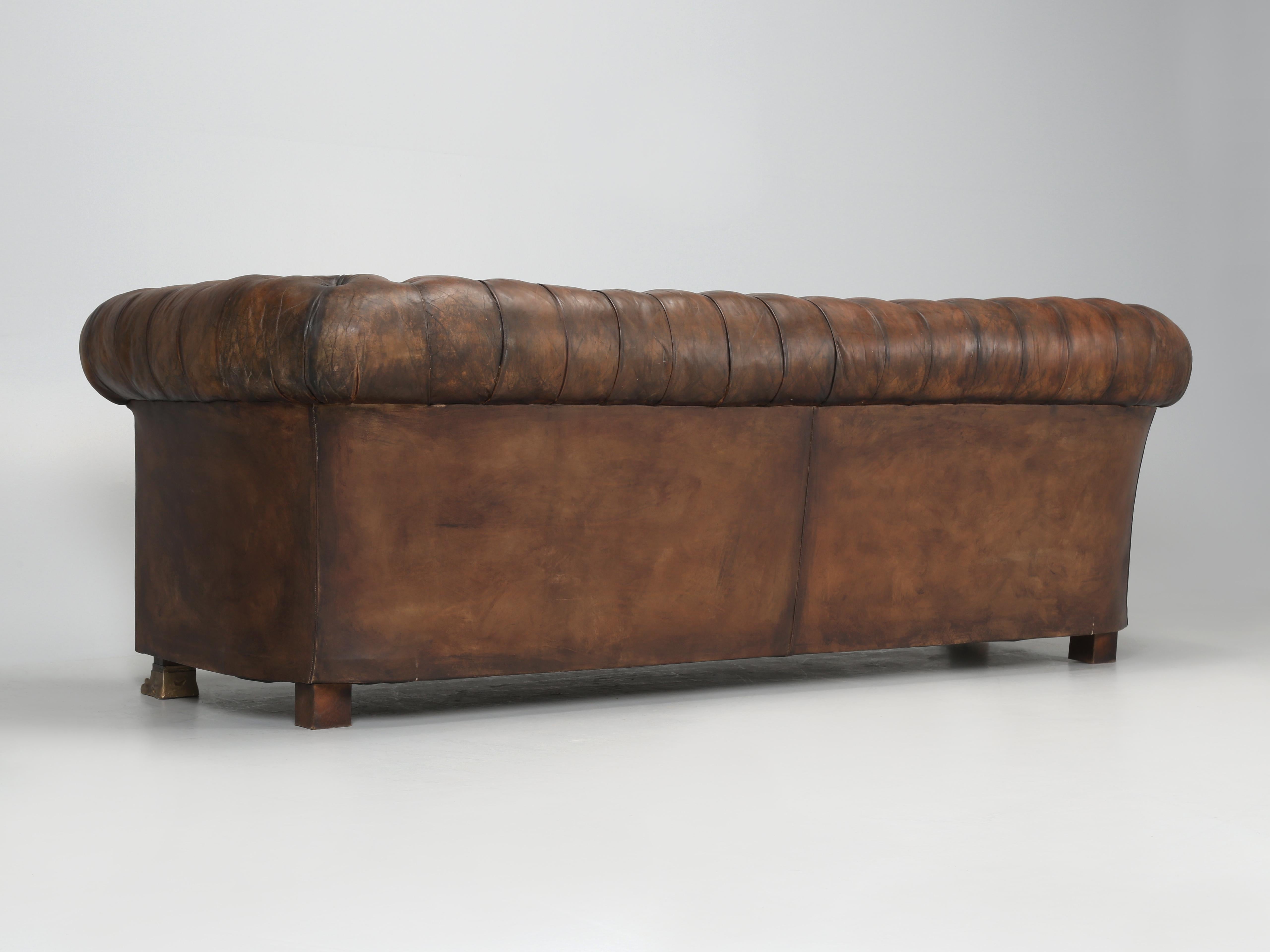 English Chesterfield Sofa Restored Internally Maintains Mostly Original Leather 13