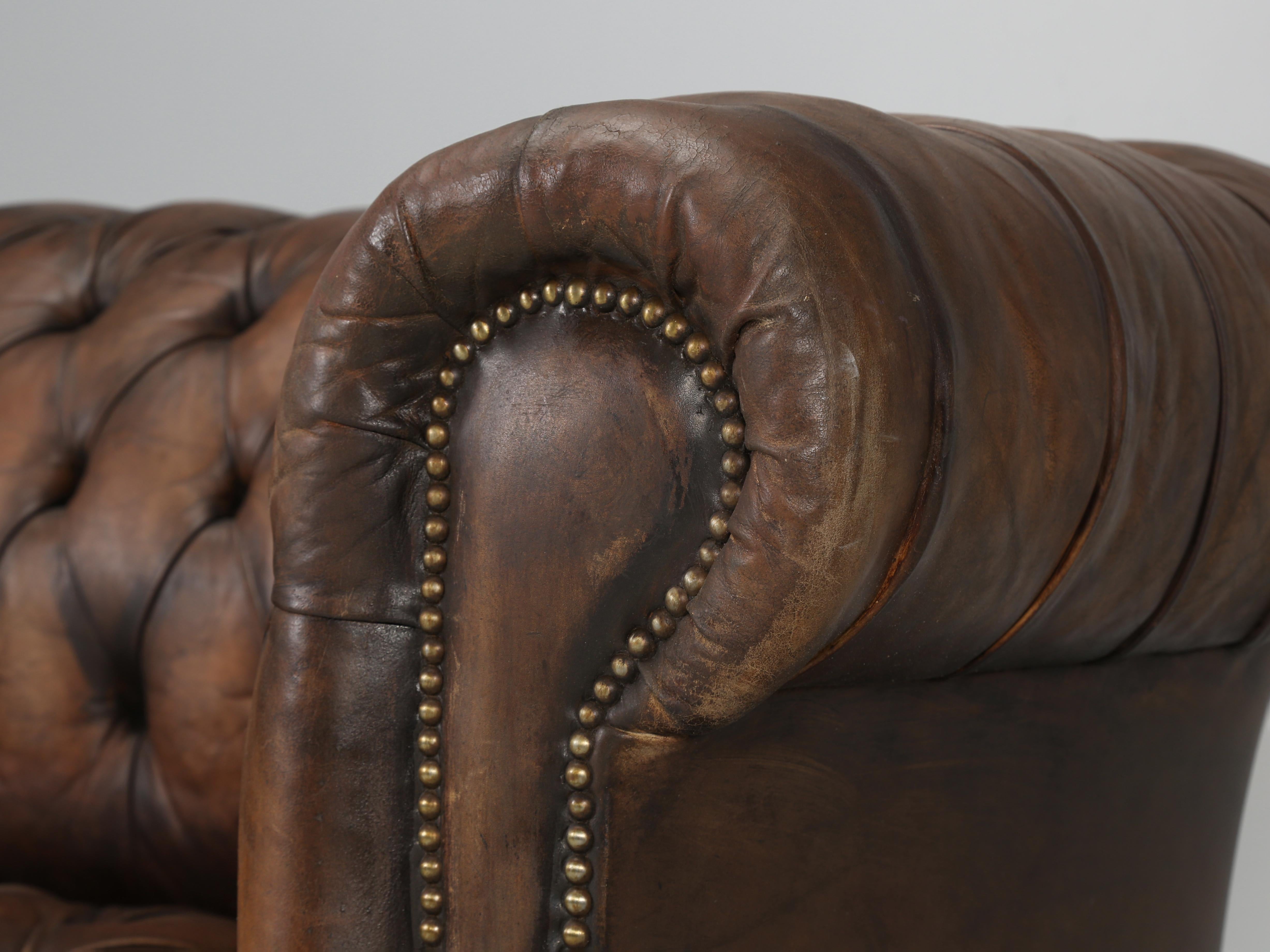 Cast English Chesterfield Sofa Restored Internally Maintains Mostly Original Leather