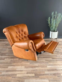 English Chesterfield Style Italian Leather Reclining Lounge Chair